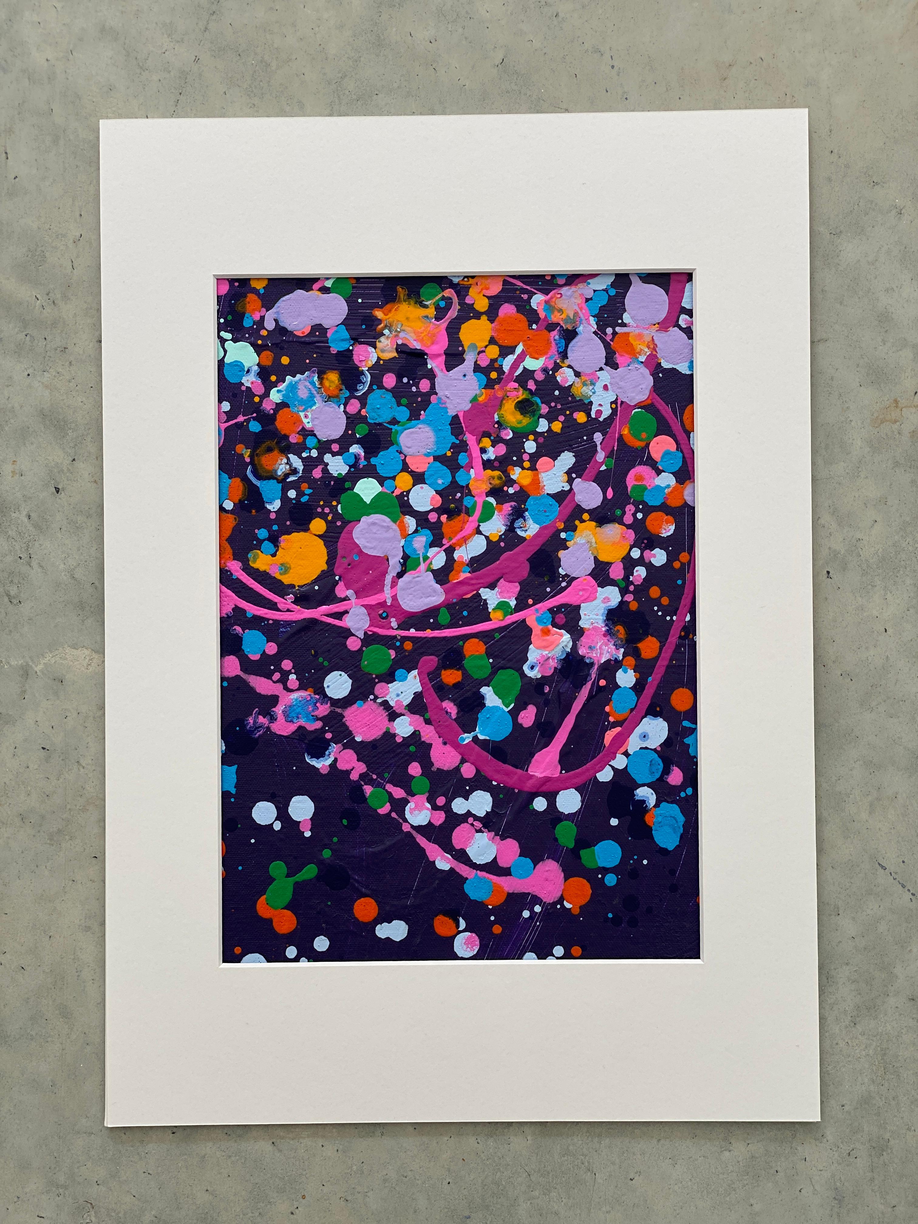 Colorful spatter no10 drip abstract expressionist Jackson Pollock purple pink - Painting by Kathleen Rhee