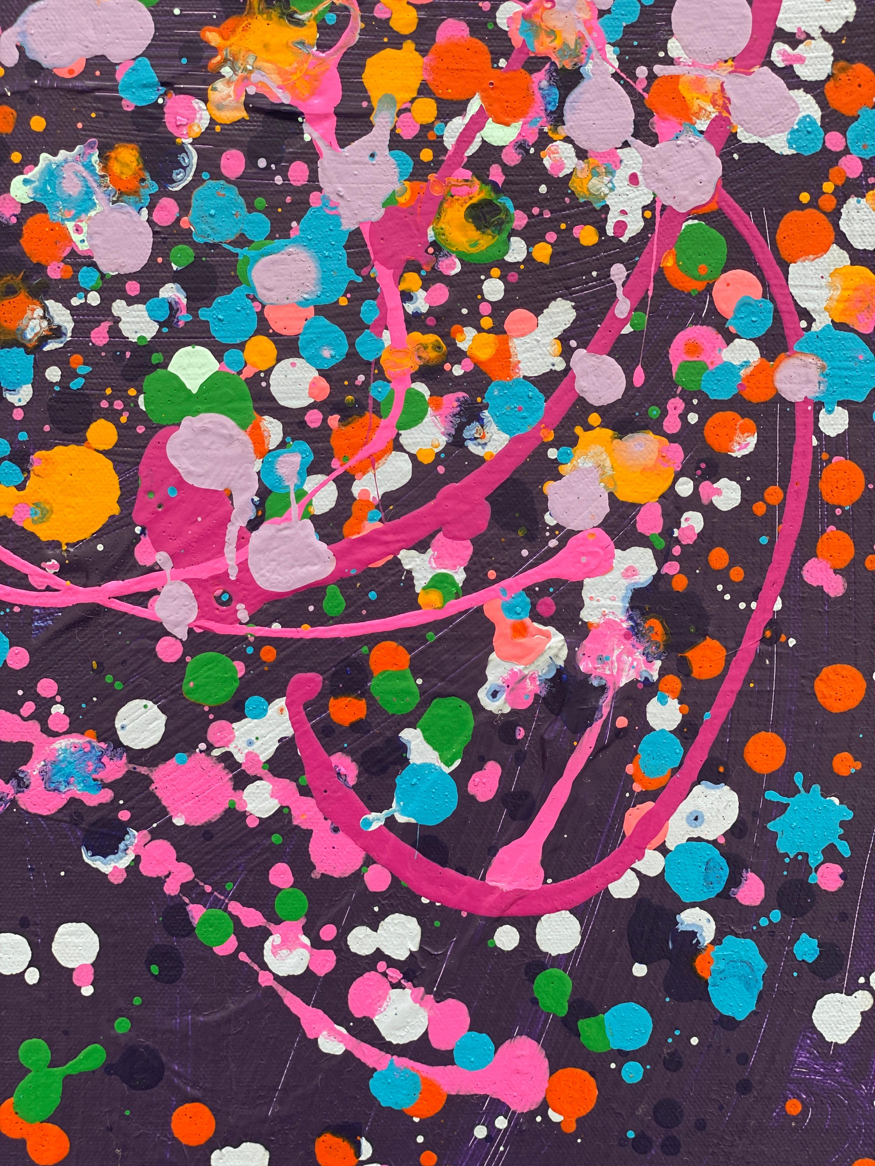 Colorful spatter no10 drip abstract expressionist Jackson Pollock purple pink For Sale 1