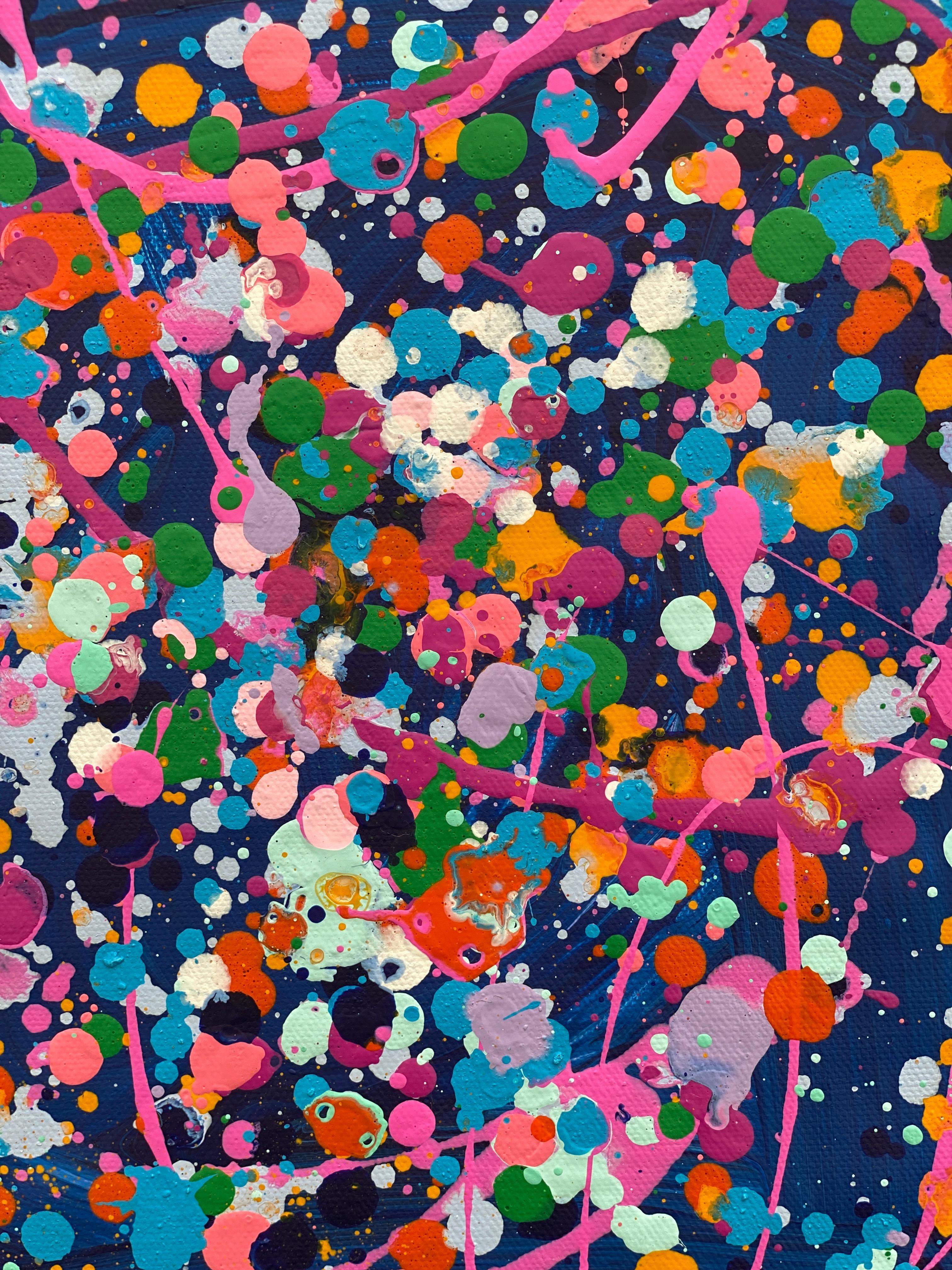 Colorful spatter no2 drip abstract expressionist Jackson Pollock pink purple For Sale 2