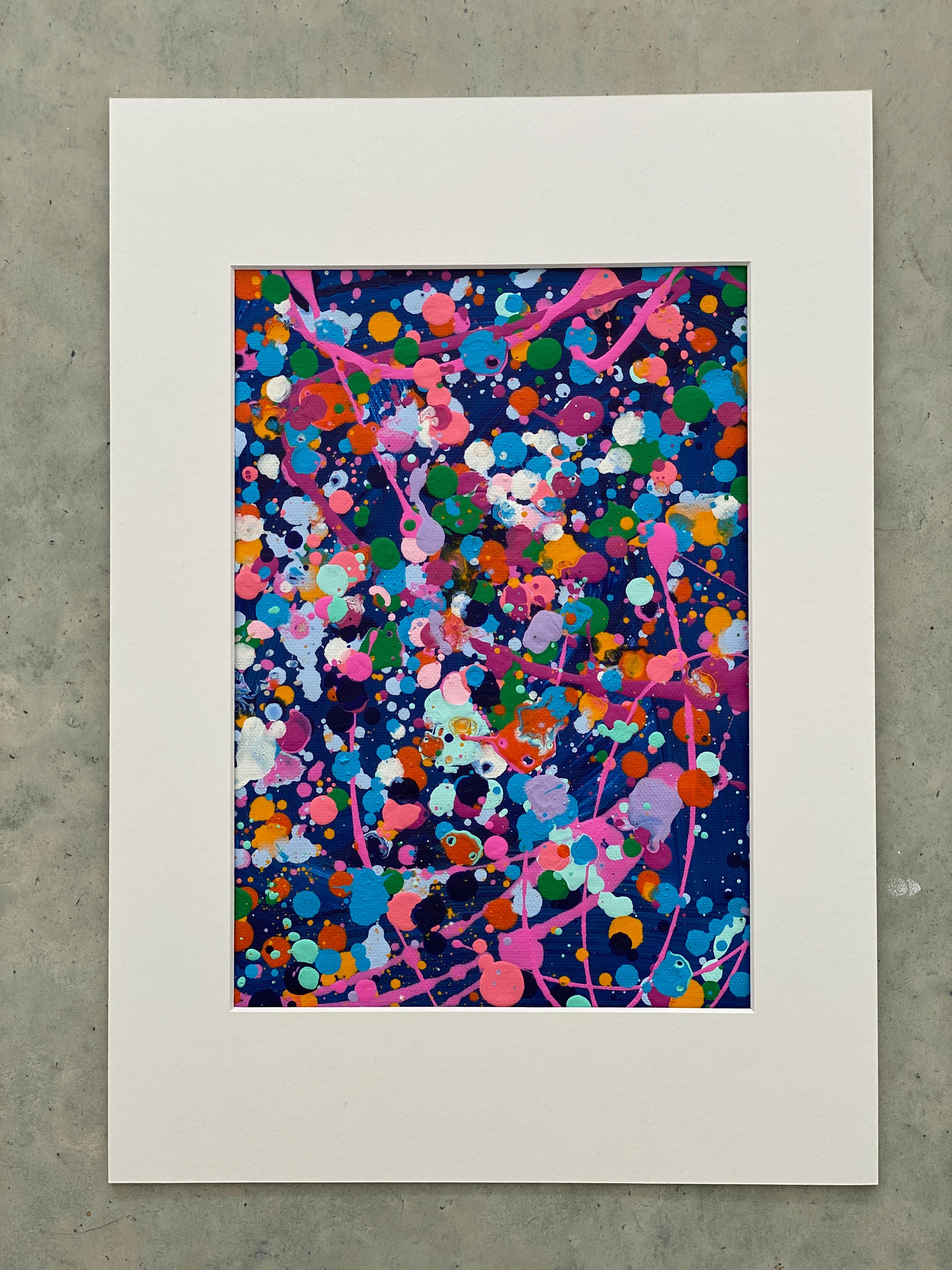 Colorful spatter no2 drip abstract expressionist Jackson Pollock pink purple - Painting by Kathleen Rhee