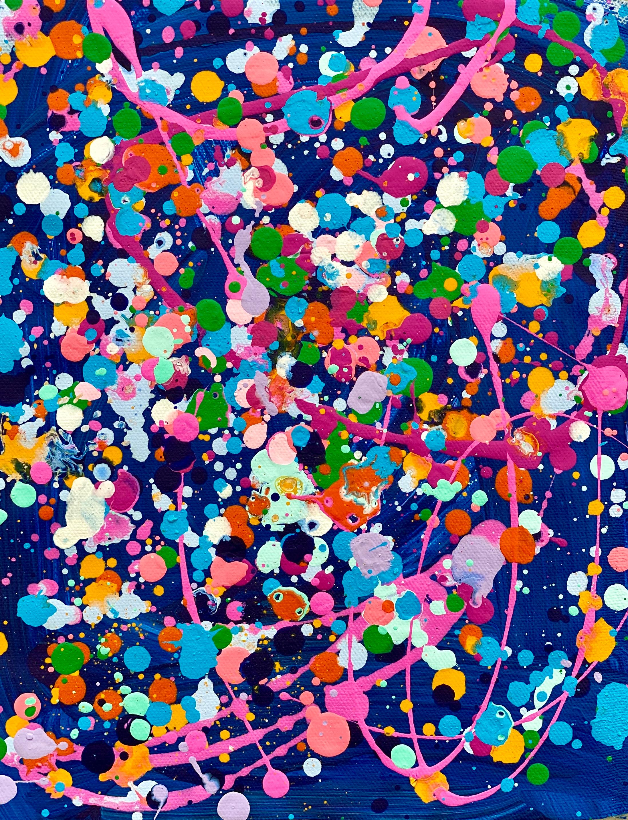 Kathleen Rhee Abstract Painting - Colorful spatter no2 drip abstract expressionist Jackson Pollock pink purple