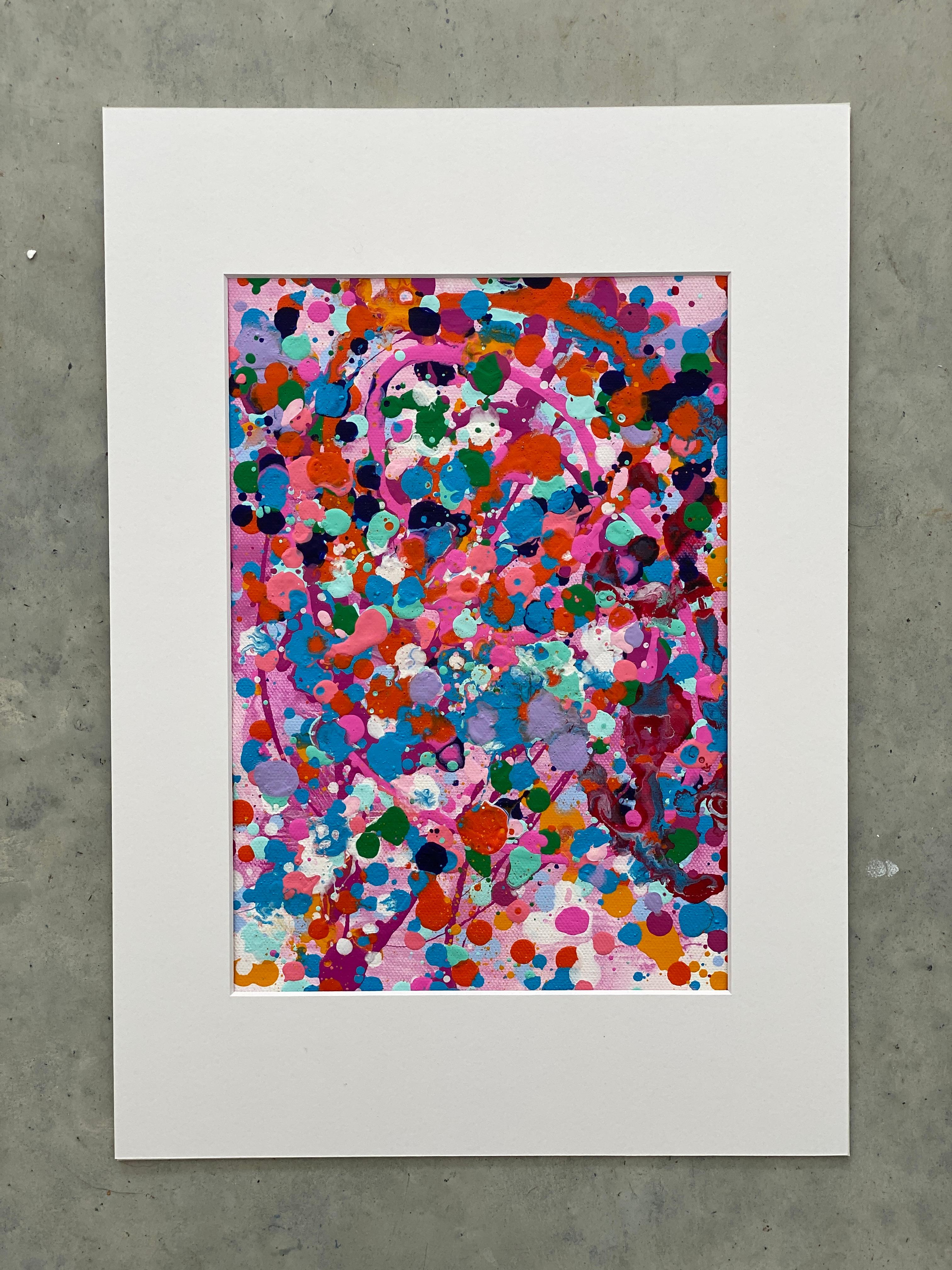 Colorful spatter no4 drip abstract expressionist Jackson Pollock pink orange - Painting by Kathleen Rhee