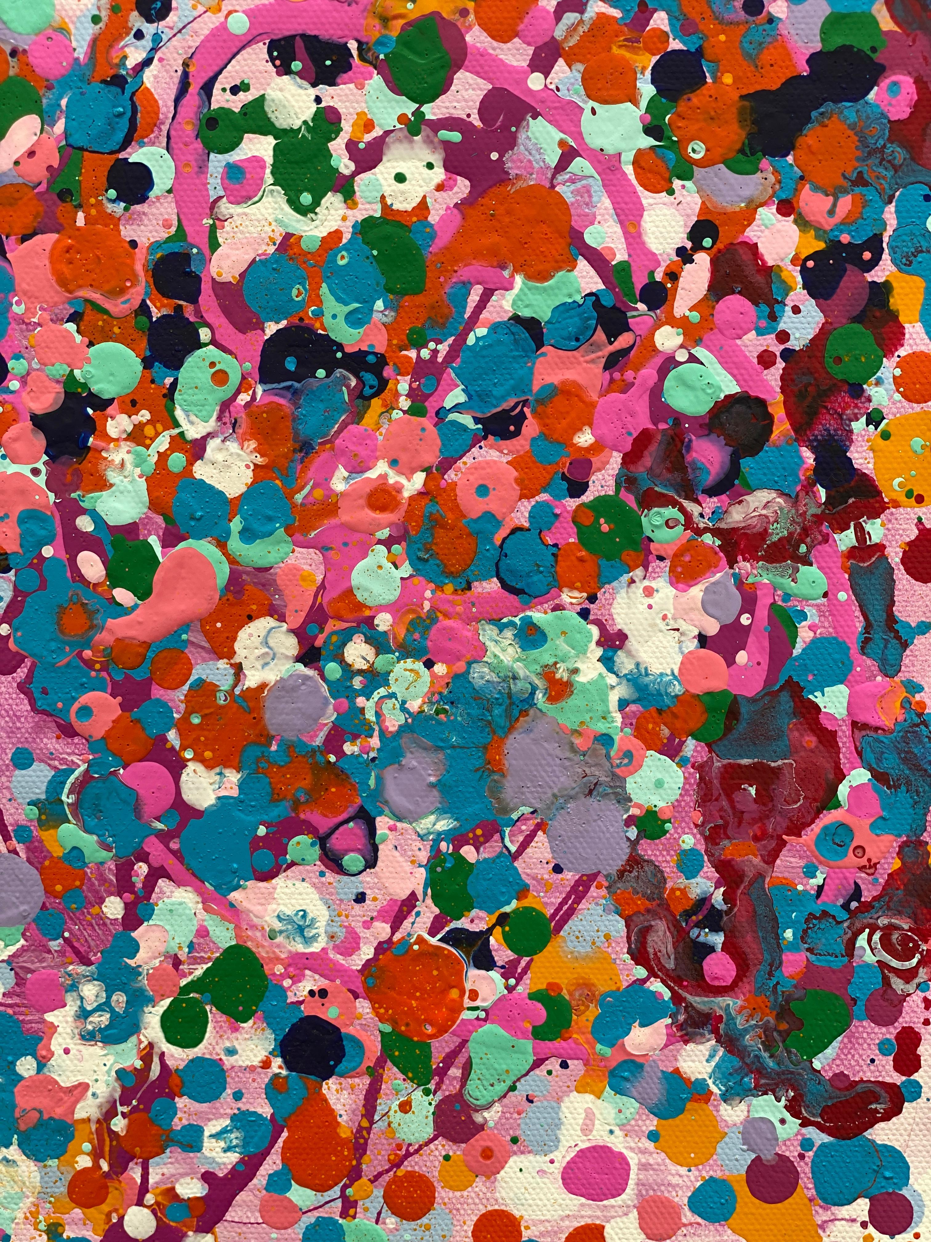 Colorful spatter no4 drip abstract expressionist Jackson Pollock pink orange For Sale 2