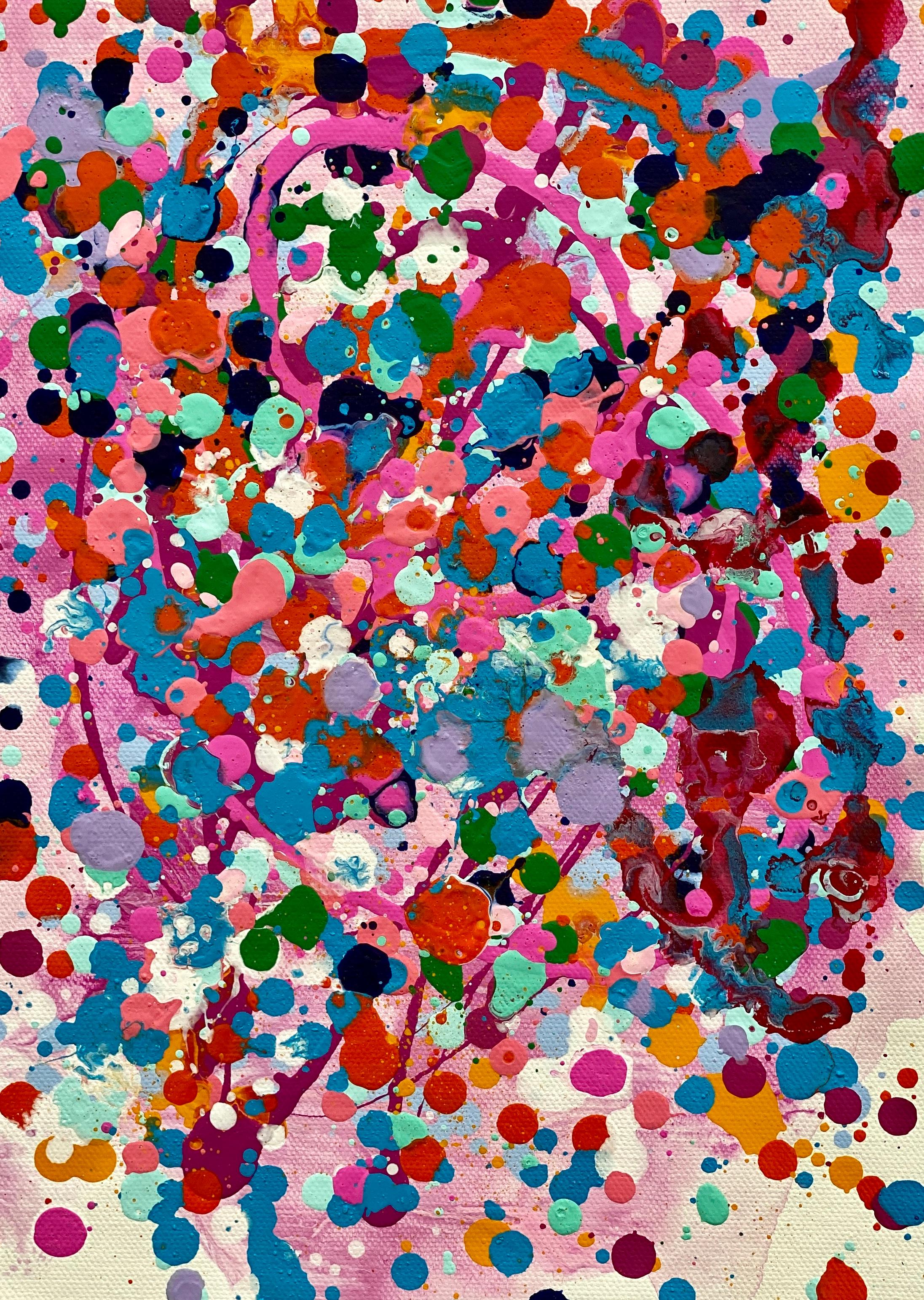 Kathleen Rhee Abstract Painting - Colorful spatter no4 drip abstract expressionist Jackson Pollock pink orange