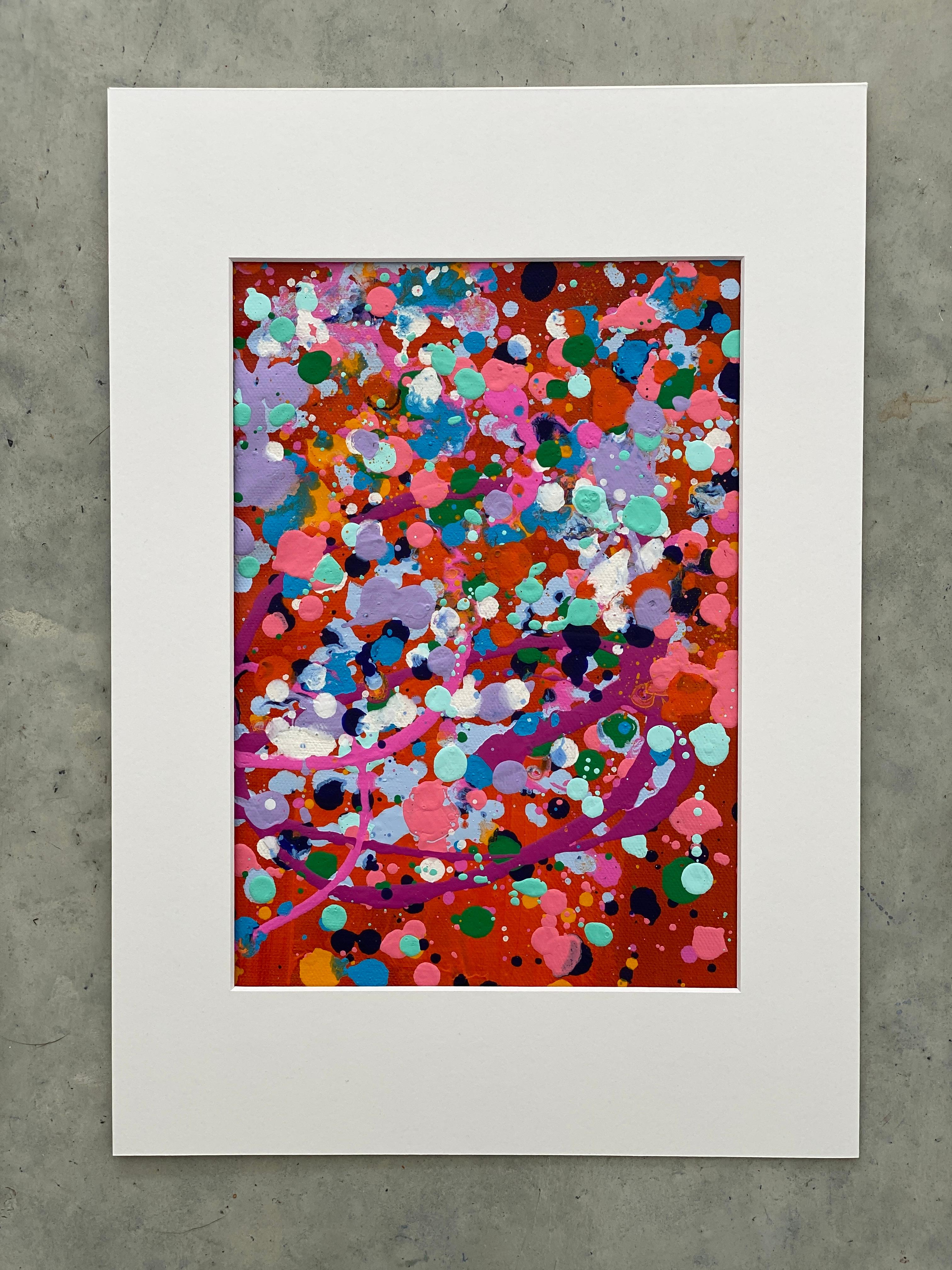 Colorful spatter no6 drip abstract expressionist Jackson Pollock pink orange - Painting by Kathleen Rhee