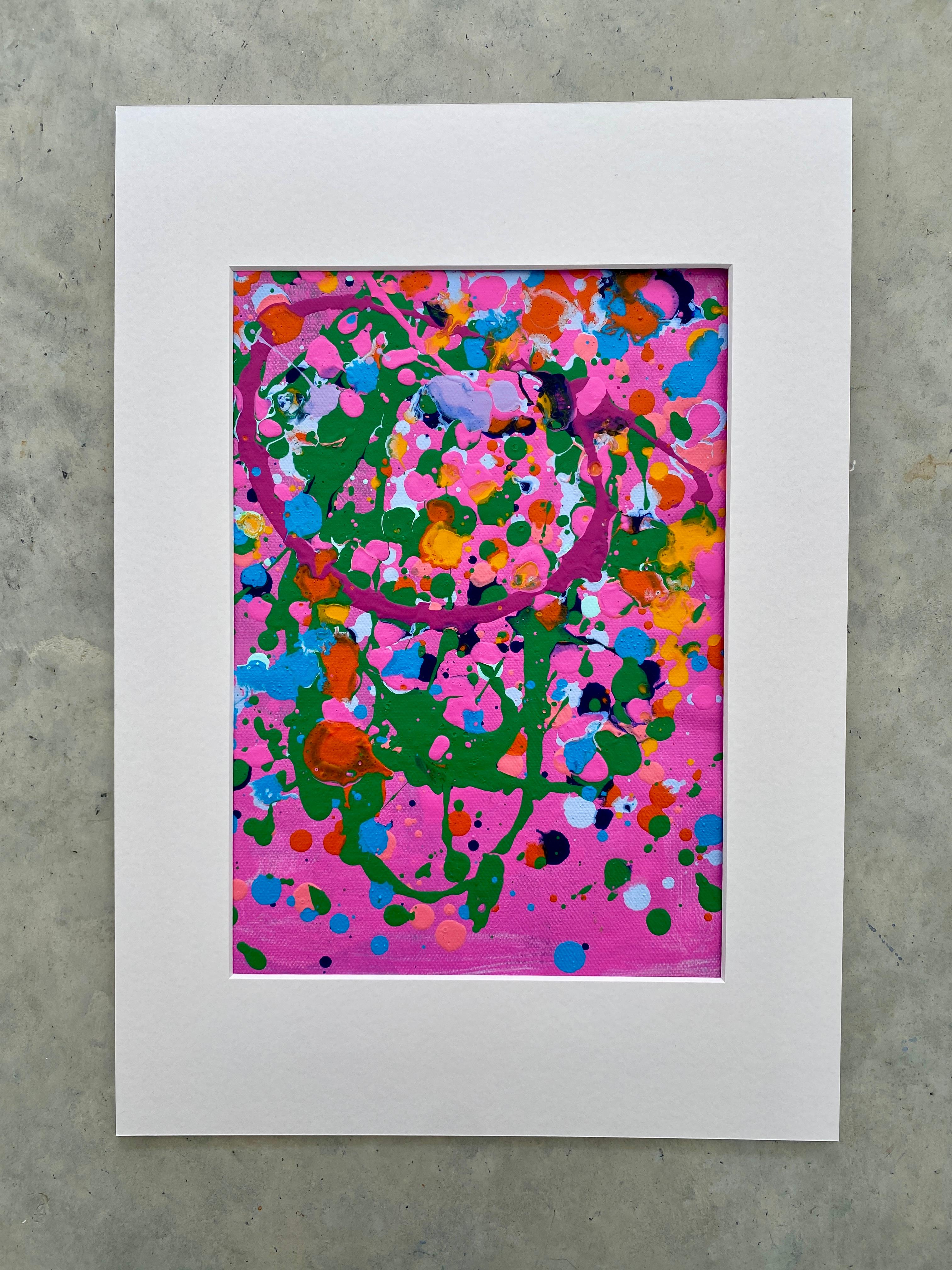 Colorful spatter no7 drip abstract expressionist Jackson Pollock pink green blue - Painting by Kathleen Rhee