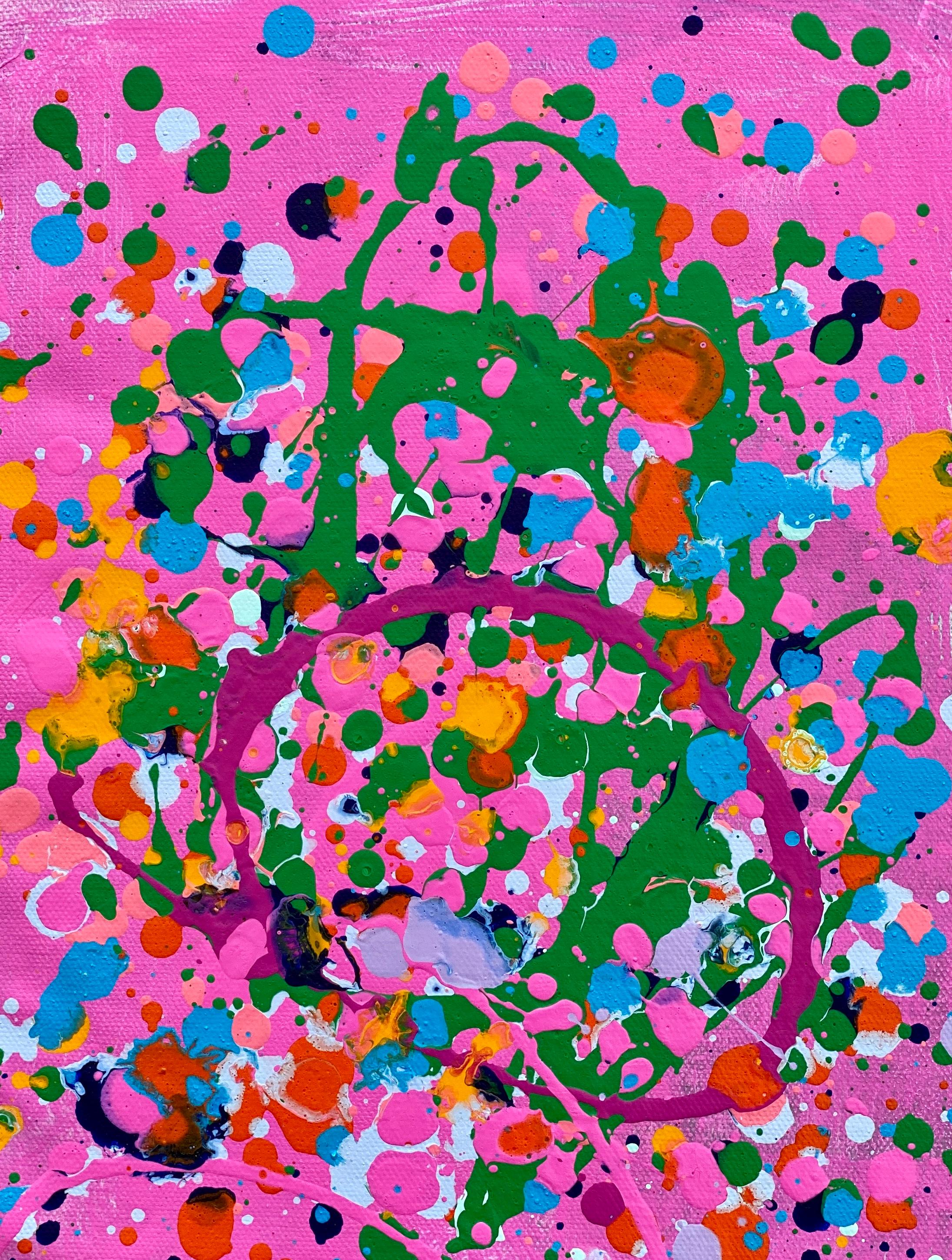 Kathleen Rhee Abstract Painting - Colorful spatter no7 drip abstract expressionist Jackson Pollock pink green blue