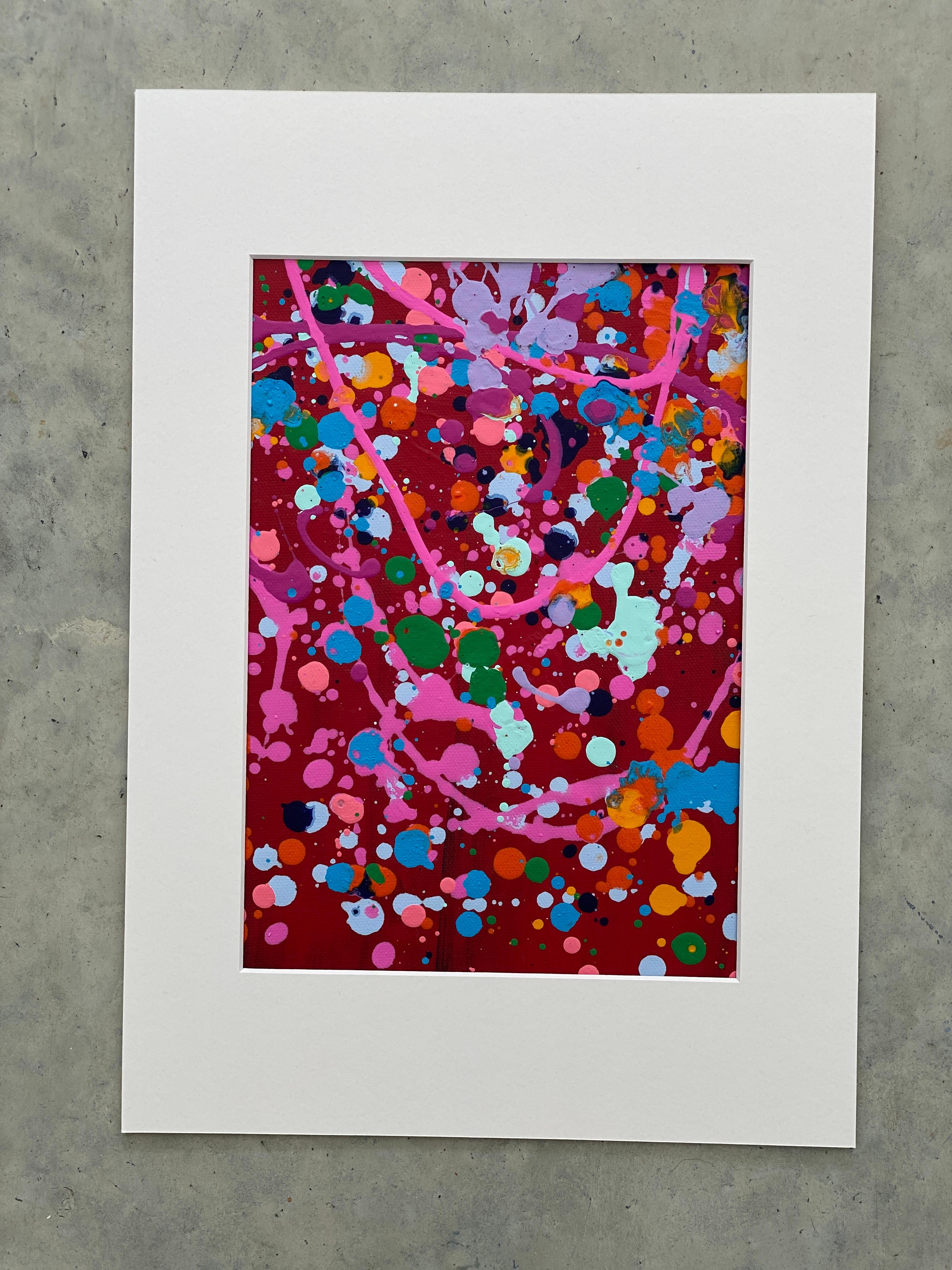 Colorful spatter no8 drip abstract expressionist Jackson Pollock red pink green - Painting by Kathleen Rhee