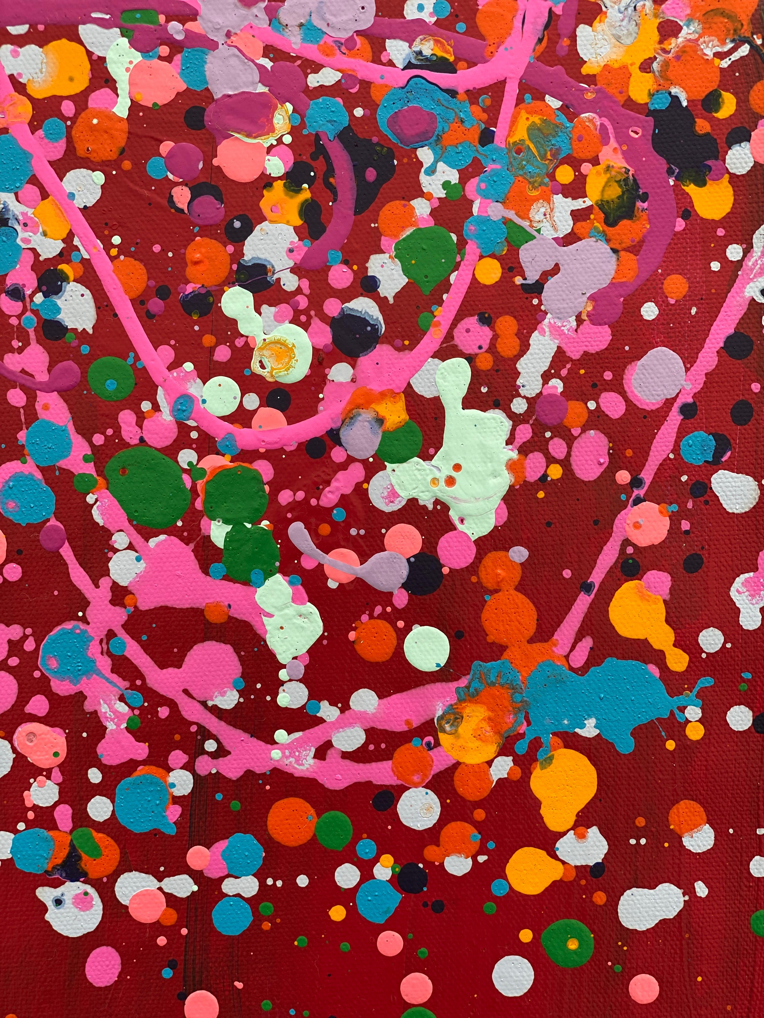Colorful spatter no8 drip abstract expressionist Jackson Pollock red pink green 1