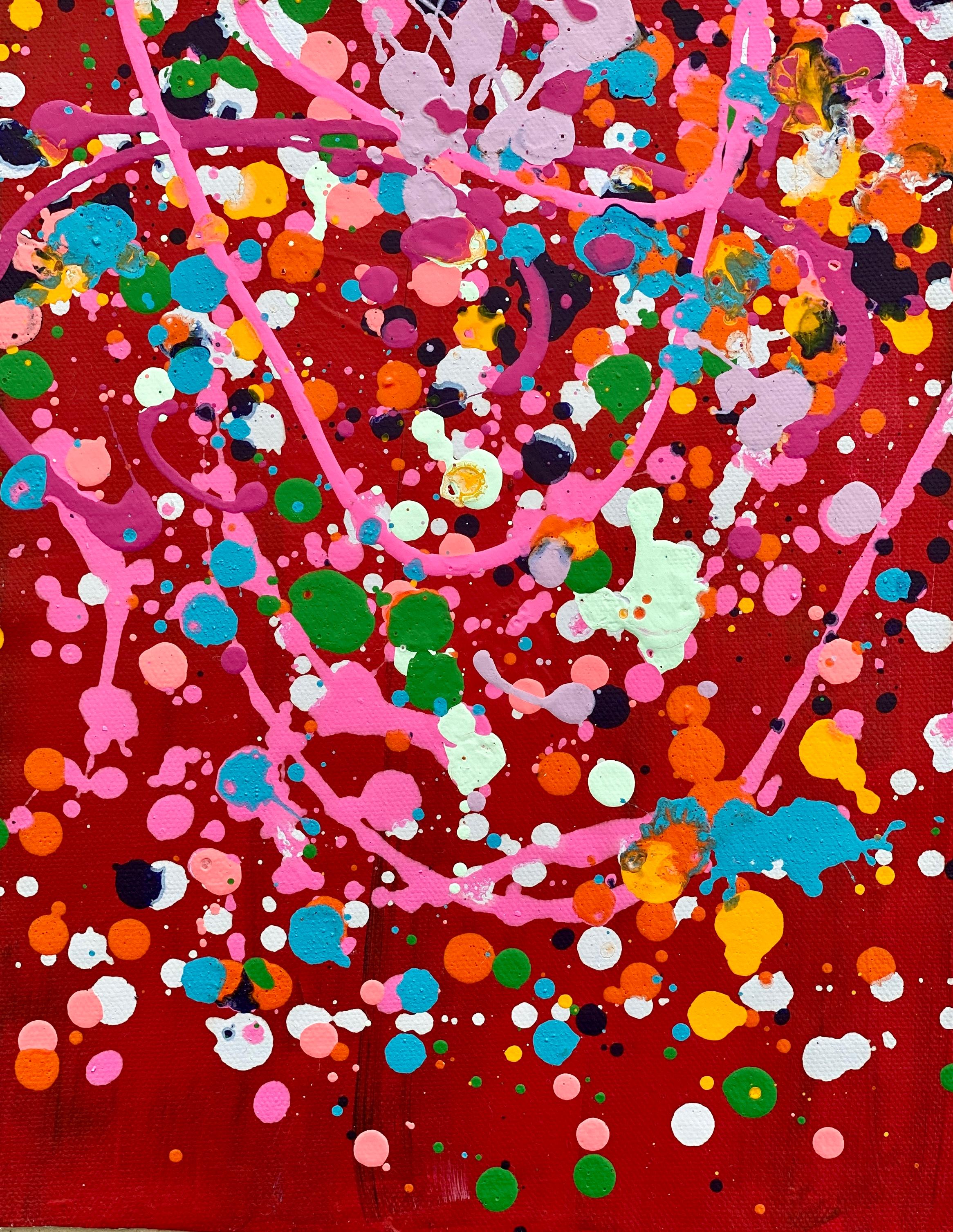 Kathleen Rhee Abstract Painting - Colorful spatter no8 drip abstract expressionist Jackson Pollock red pink green