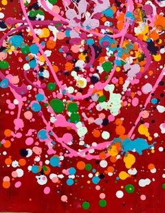 Colorful spatter no8 drip abstract expressionist Jackson Pollock red pink green