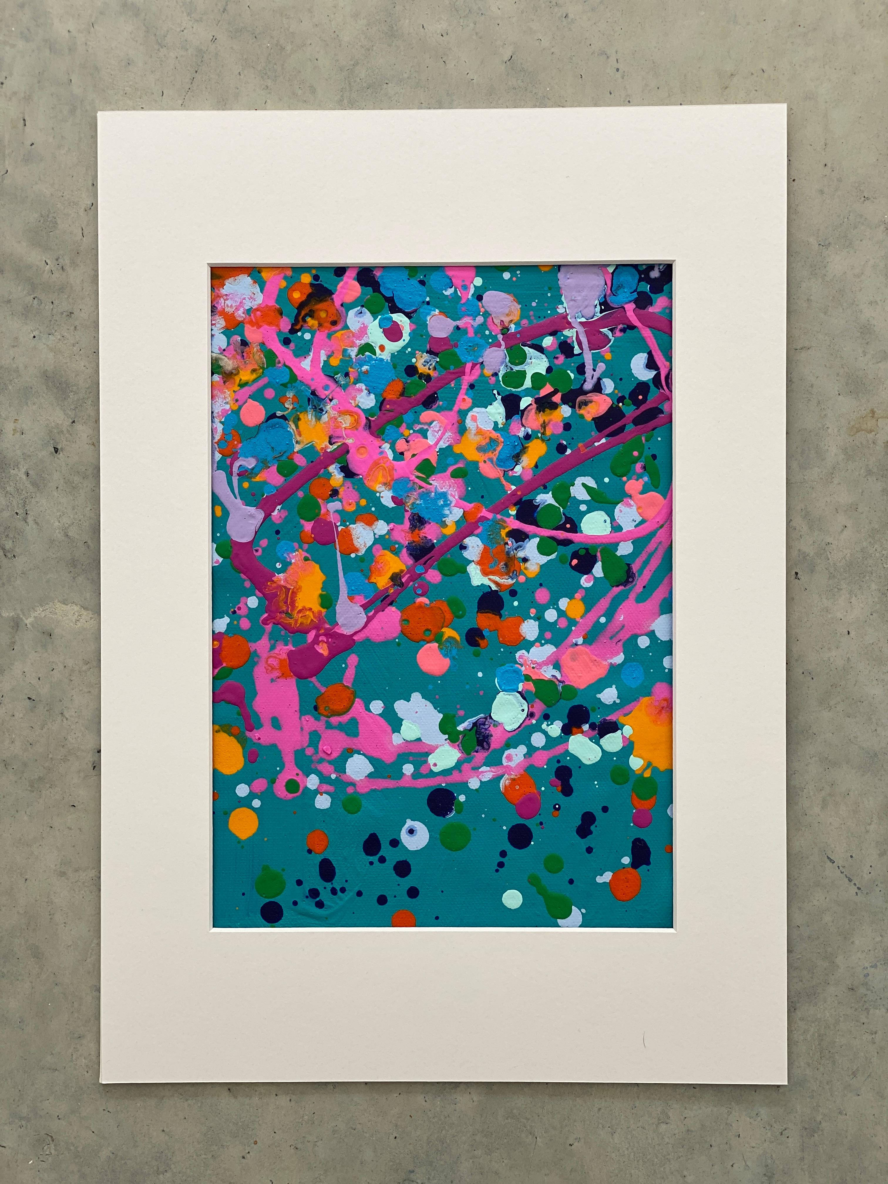Colorful spatter no9 drip abstract expressionist Jackson Pollock red pink green - Painting by Kathleen Rhee