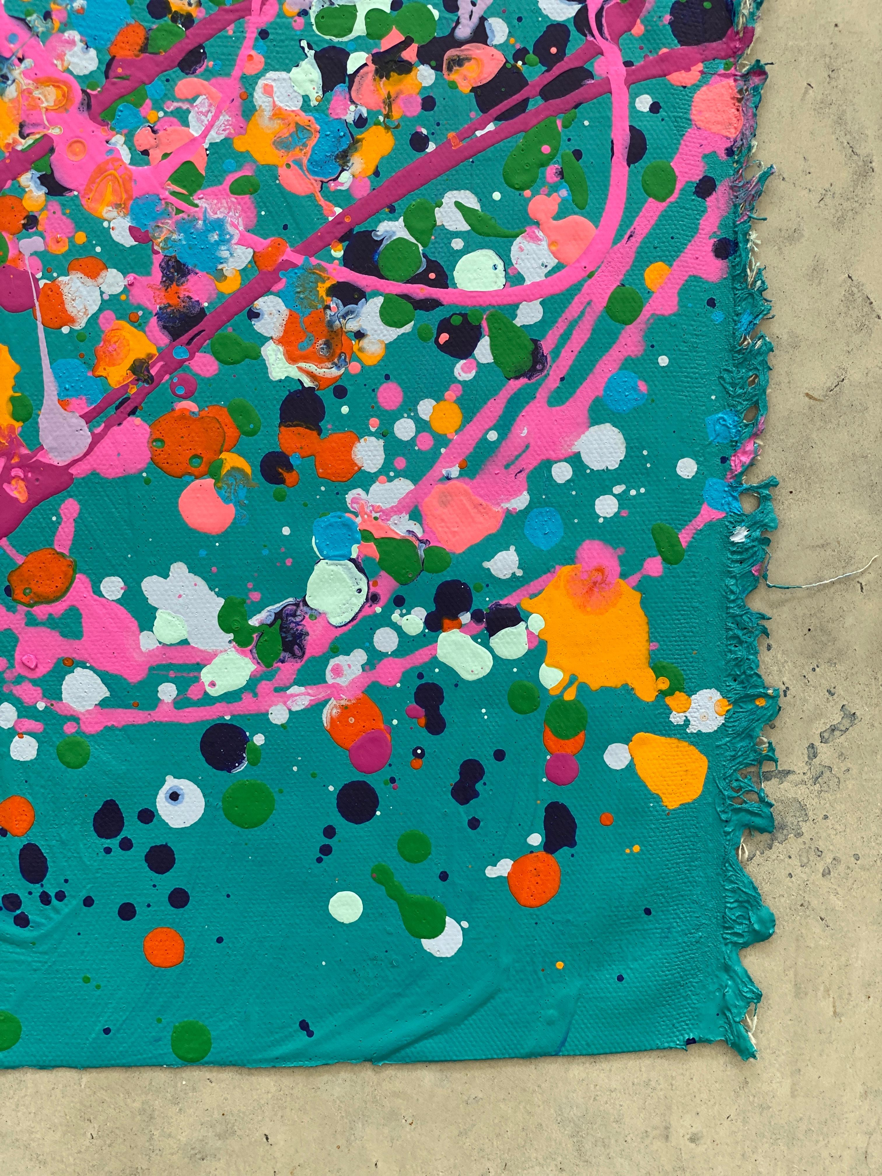 Colorful spatter no9 drip abstract expressionist Jackson Pollock red pink green - Abstract Painting by Kathleen Rhee