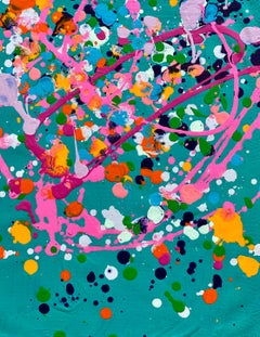 Colorful spatter no9 Tropf abstrakter expressionistischer Jackson Pollock Rot Rosa Grün