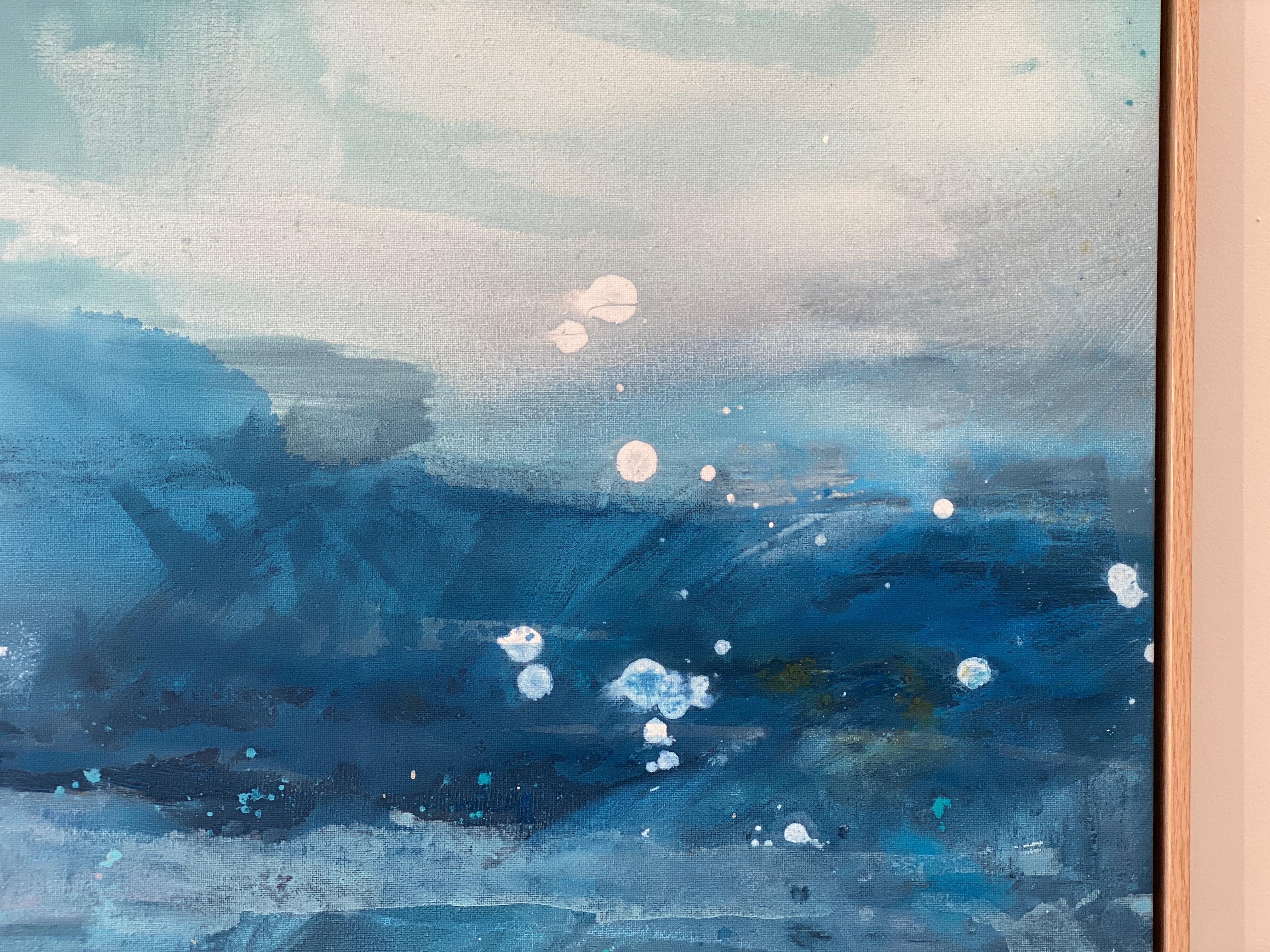 Grande peinture expressionniste abstraite colorée encadrée de nuages de ciel bleu arc-en-ciel  en vente 7