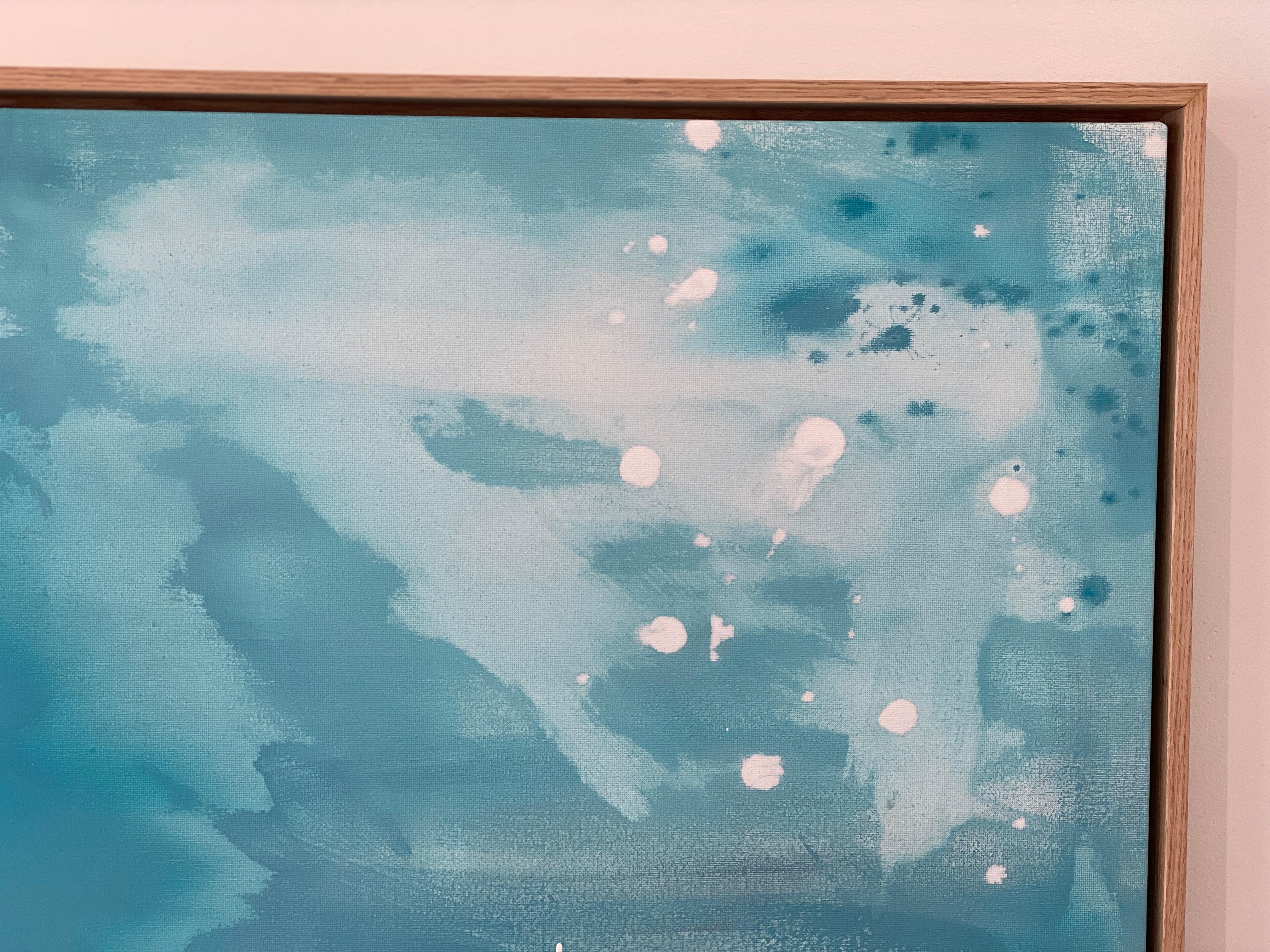 Grande peinture expressionniste abstraite colorée encadrée de nuages de ciel bleu arc-en-ciel  en vente 8