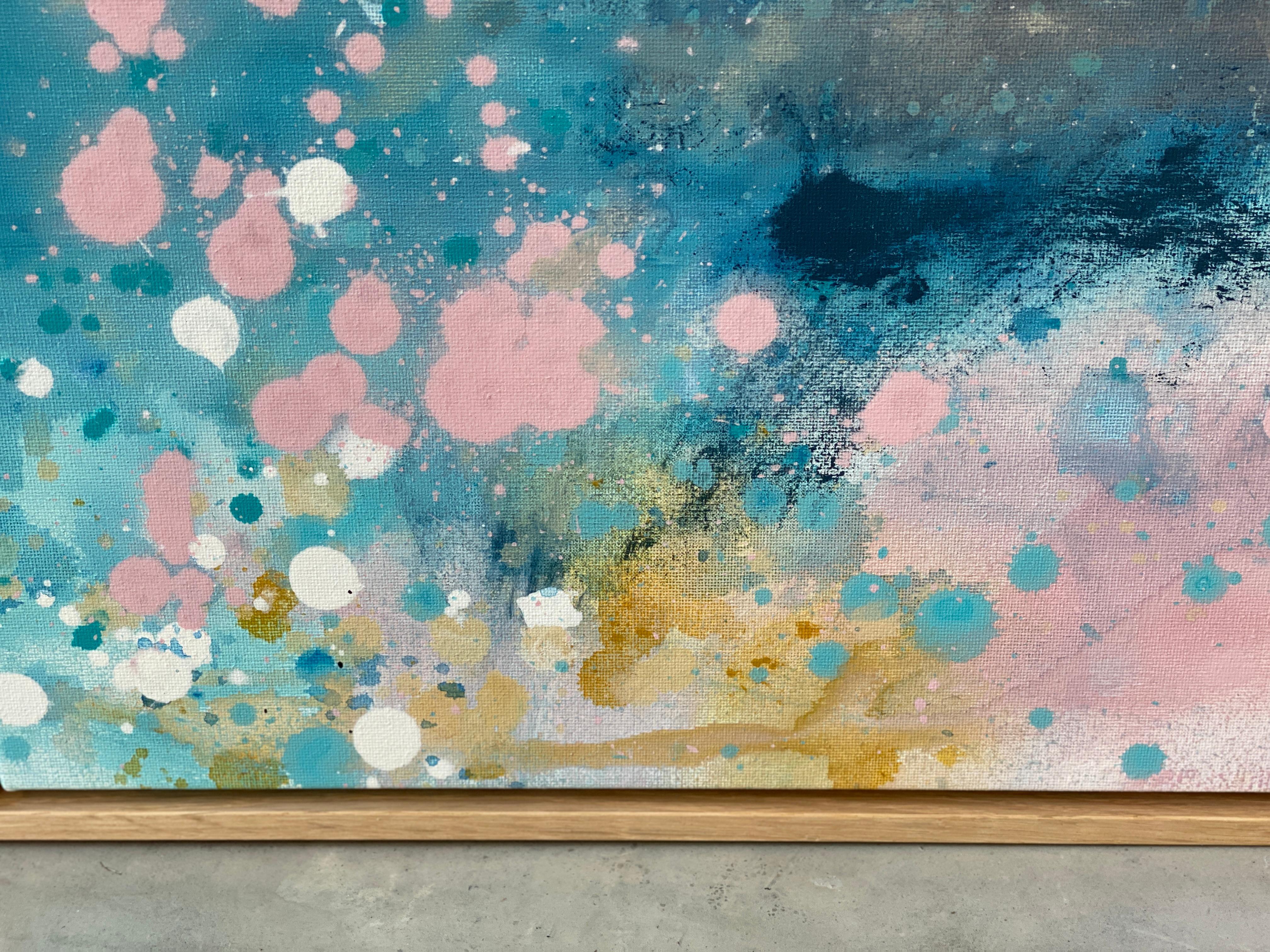 Grande peinture expressionniste abstraite colorée encadrée de nuages de ciel bleu arc-en-ciel  en vente 12