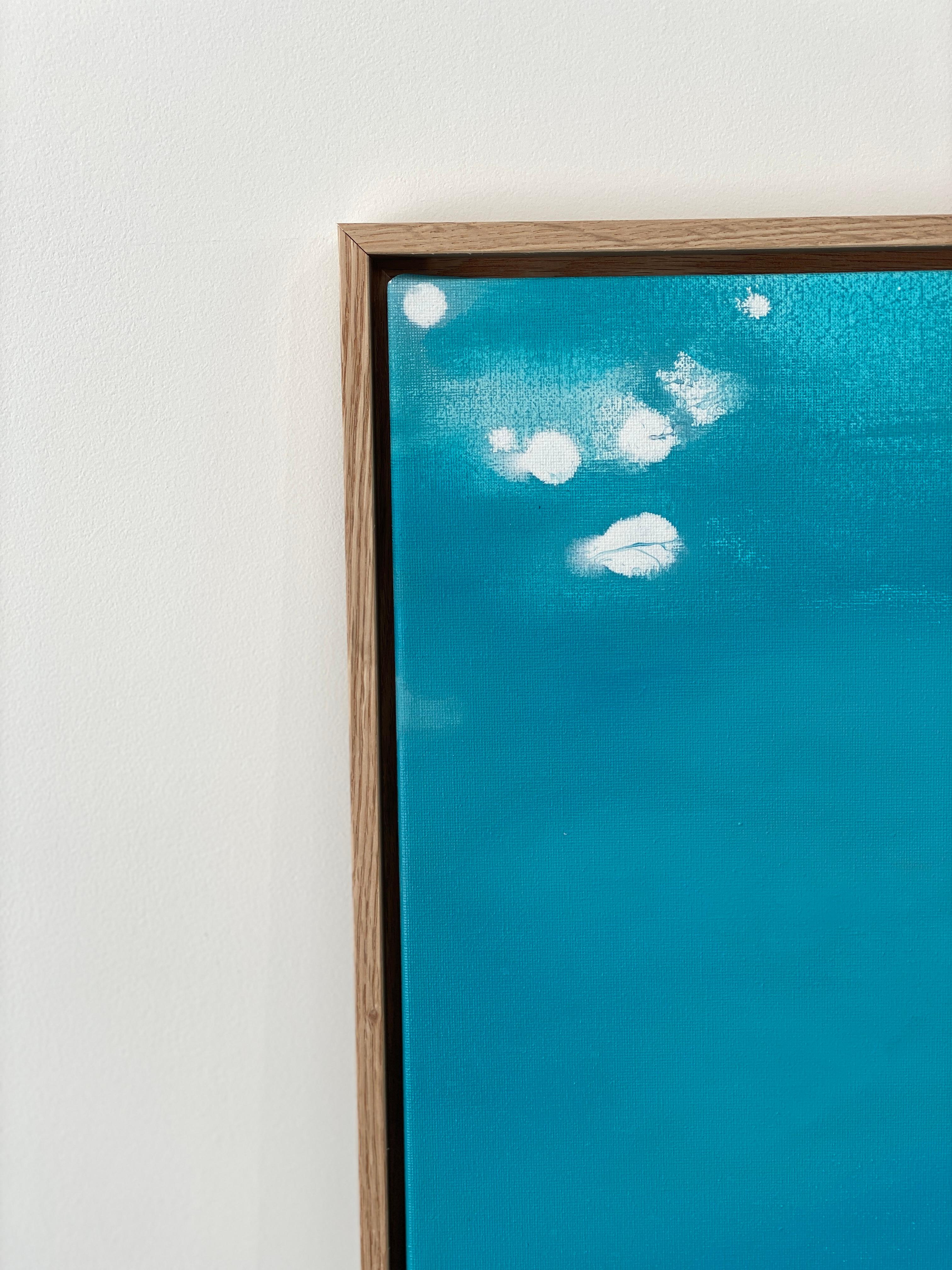 Grande peinture expressionniste abstraite colorée encadrée de nuages de ciel bleu arc-en-ciel  - Expressionnisme abstrait Painting par Kathleen Rhee