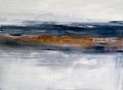 Dancing in the Moonlight Blue large abstract on canvas in grey blue sienna