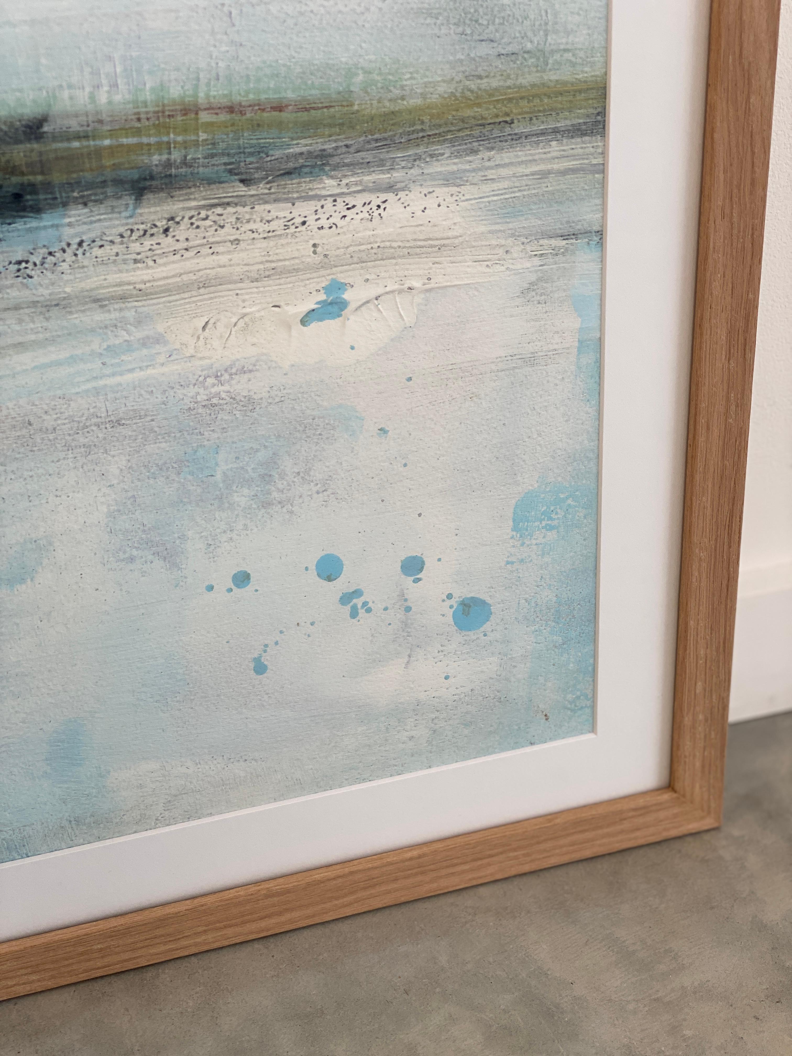 Minimalist painting 1 Nordic Scandi framed landscape fine art paper blue white For Sale 12