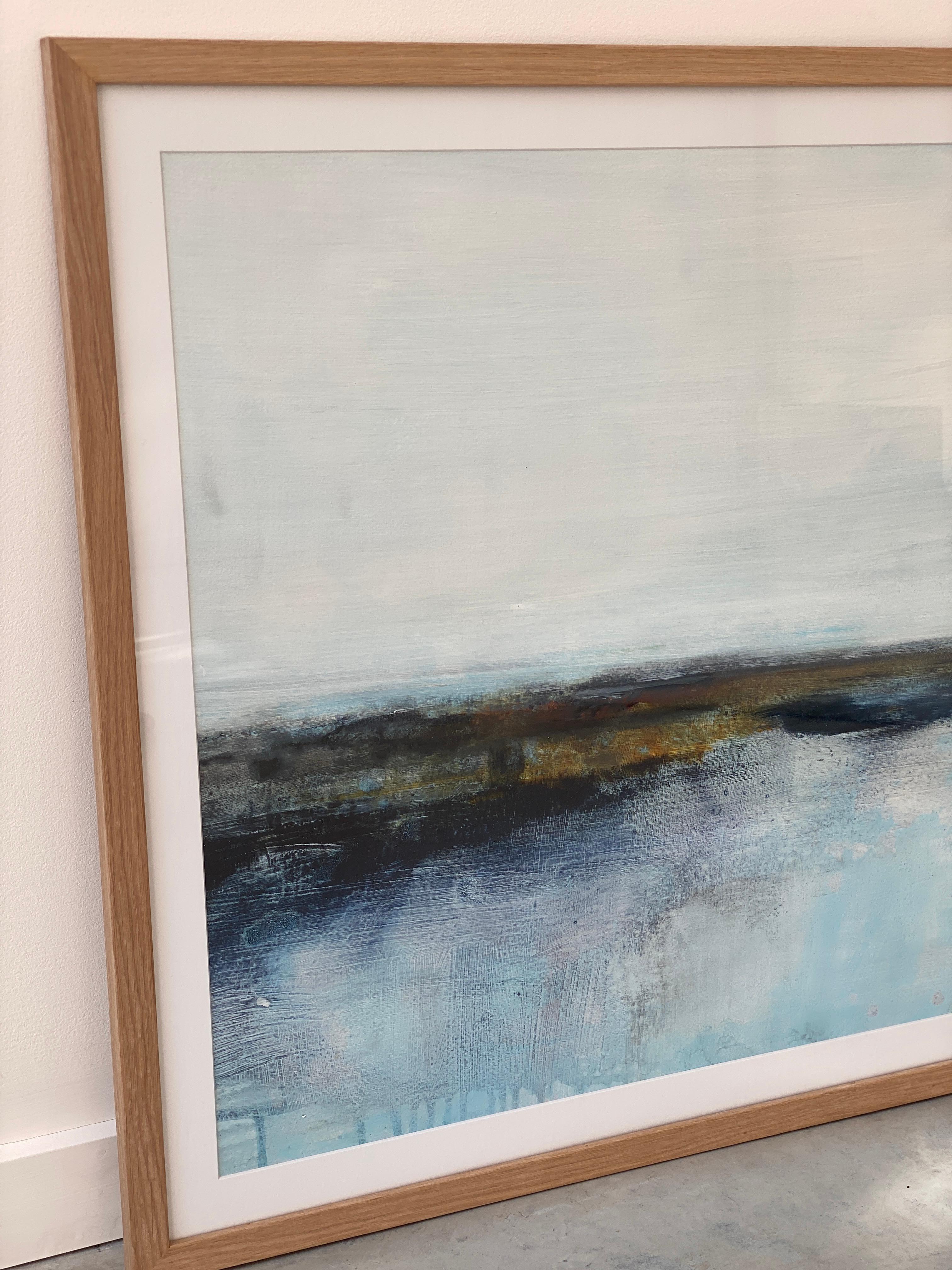 Minimalist painting 1 Nordic Scandi framed landscape fine art paper blue white For Sale 1