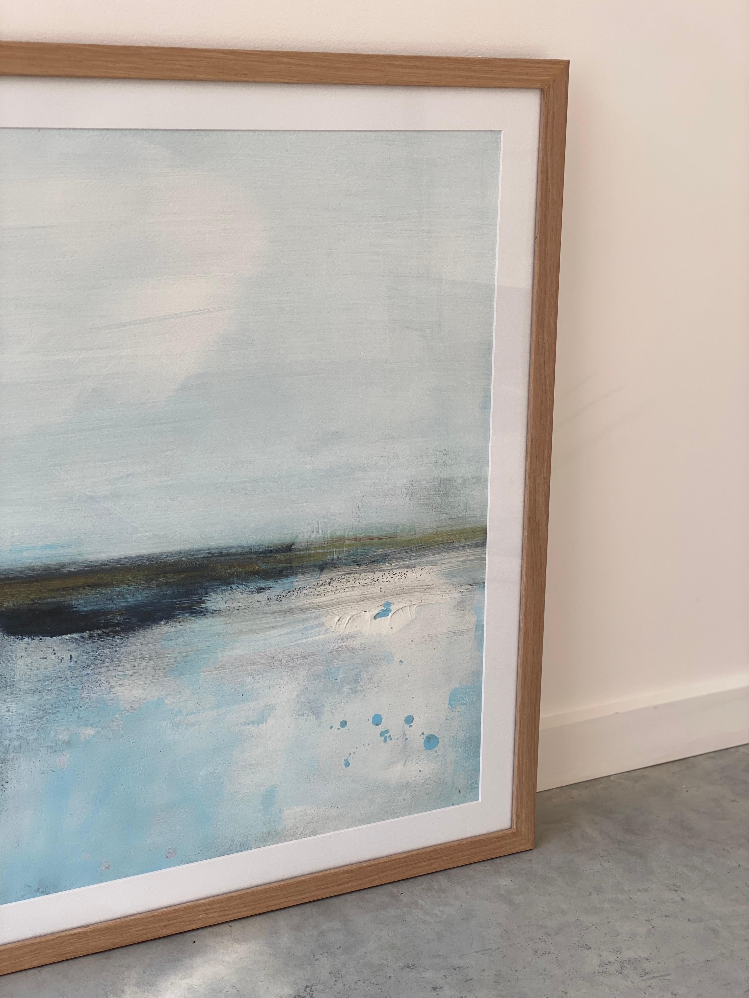 Minimalist painting 1 Nordic Scandi framed landscape fine art paper blue white For Sale 2