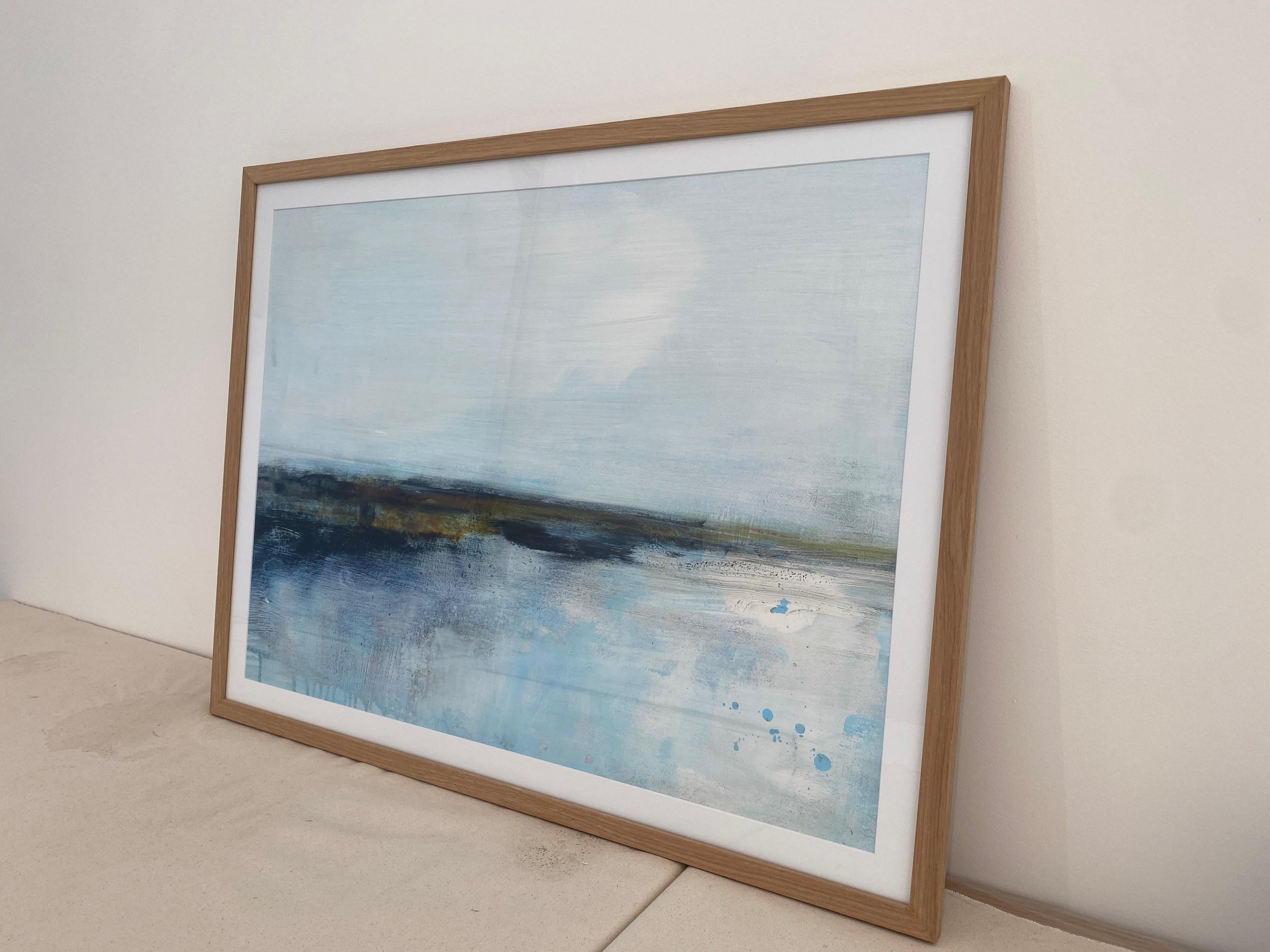 Minimalist painting 1 Nordic Scandi framed landscape fine art paper blue white For Sale 3