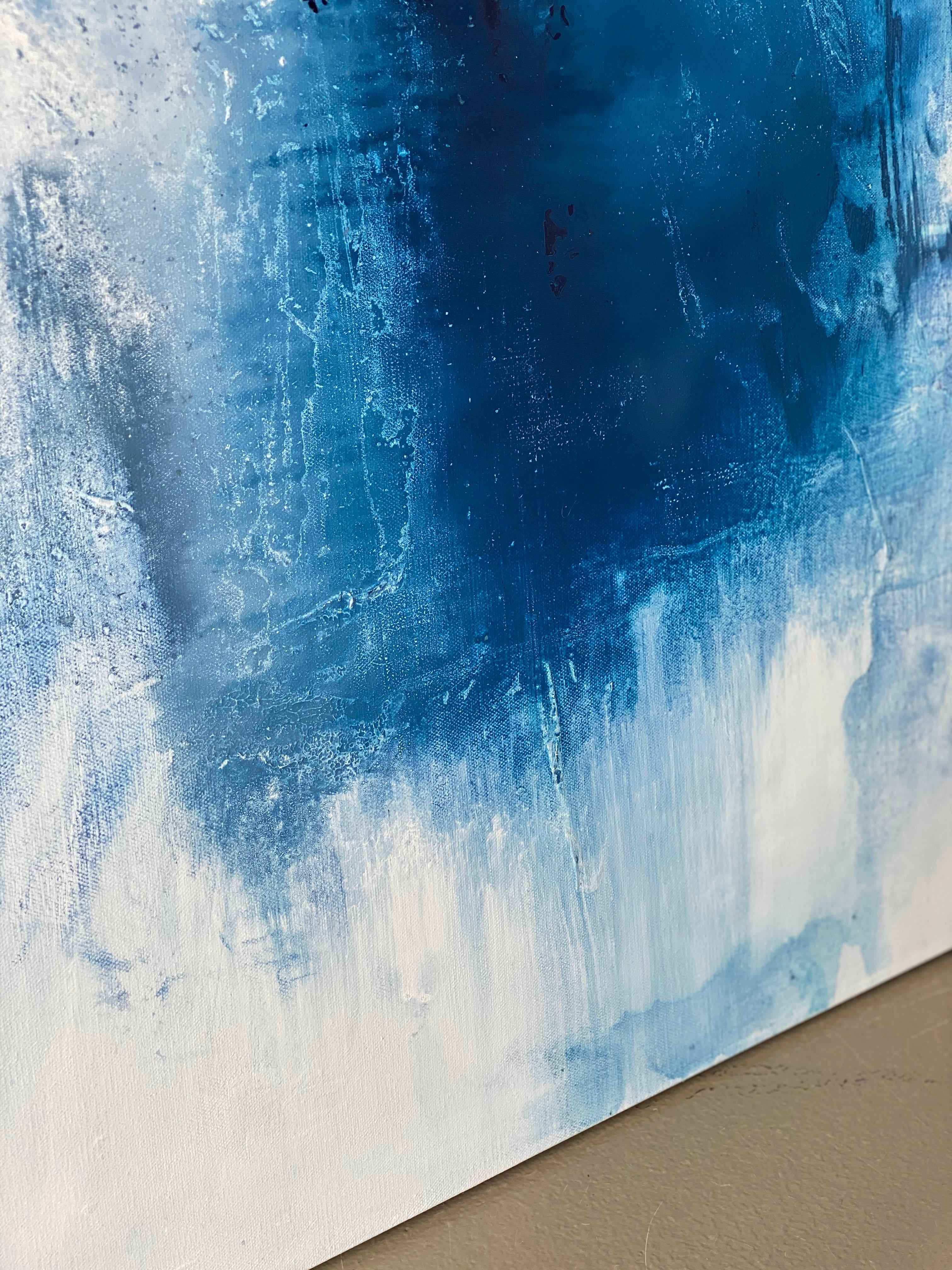 Aquarelles dramatiques Peinture impressionniste abstraite océanique bleue et blanche  en vente 6