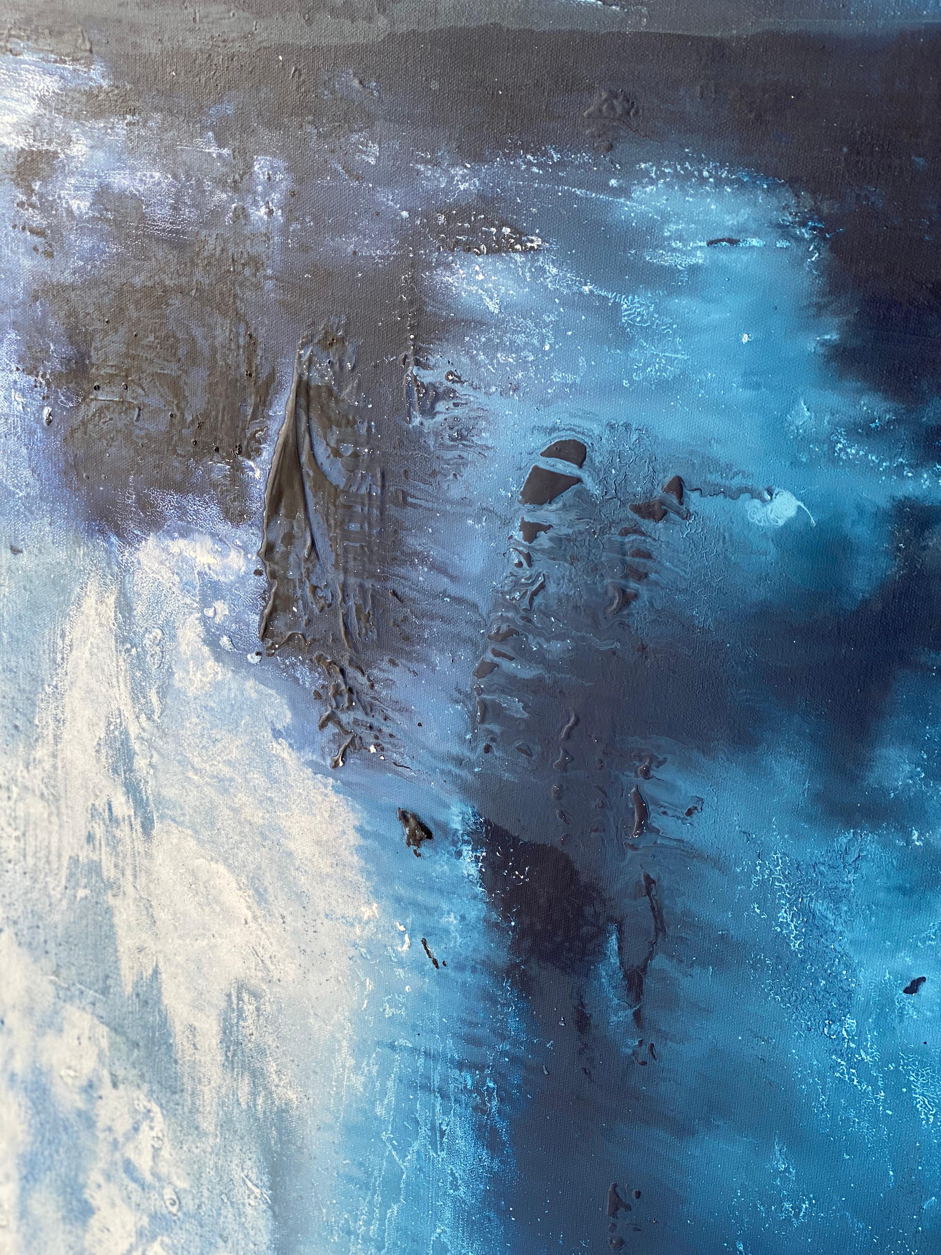 Aquarelles dramatiques Peinture impressionniste abstraite océanique bleue et blanche  en vente 10