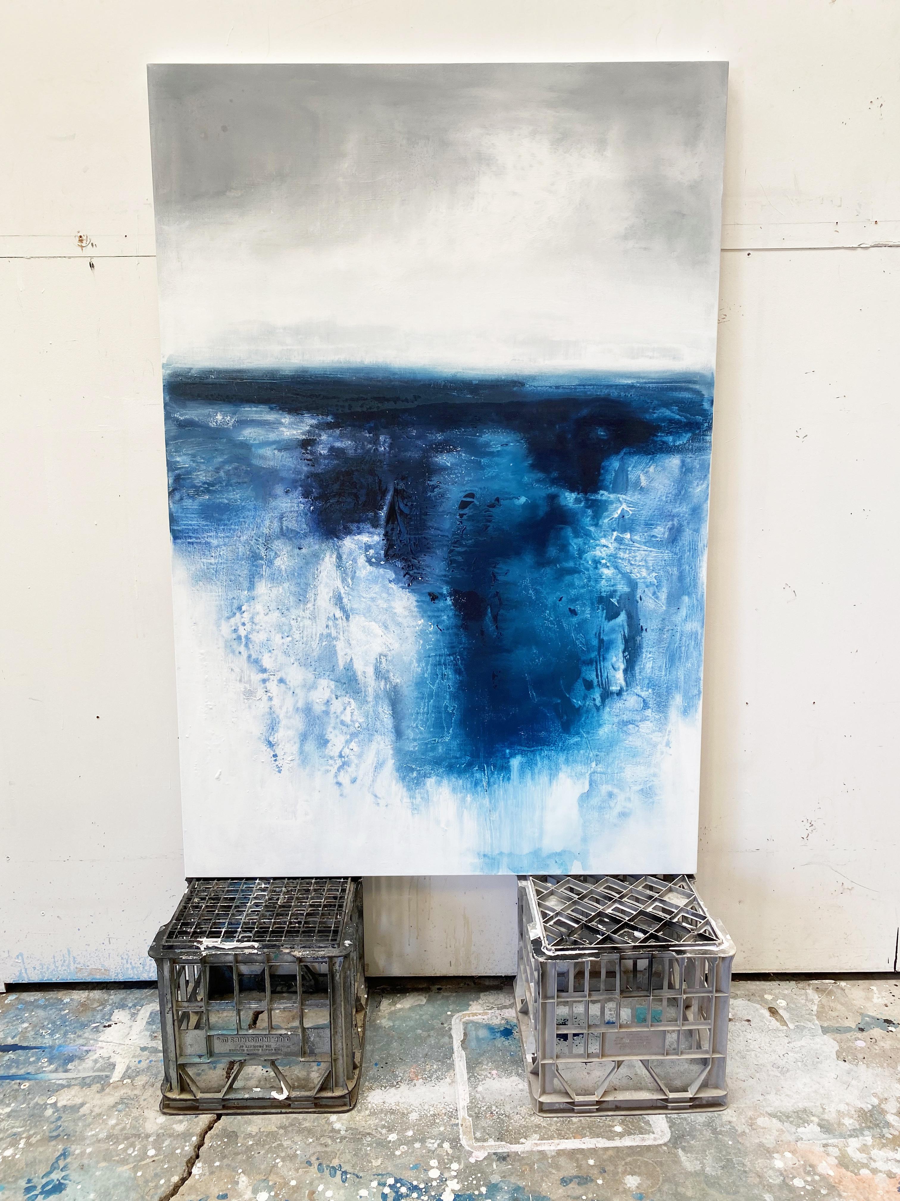 Aquarelles dramatiques Peinture impressionniste abstraite océanique bleue et blanche  - Expressionnisme abstrait Painting par Kathleen Rhee