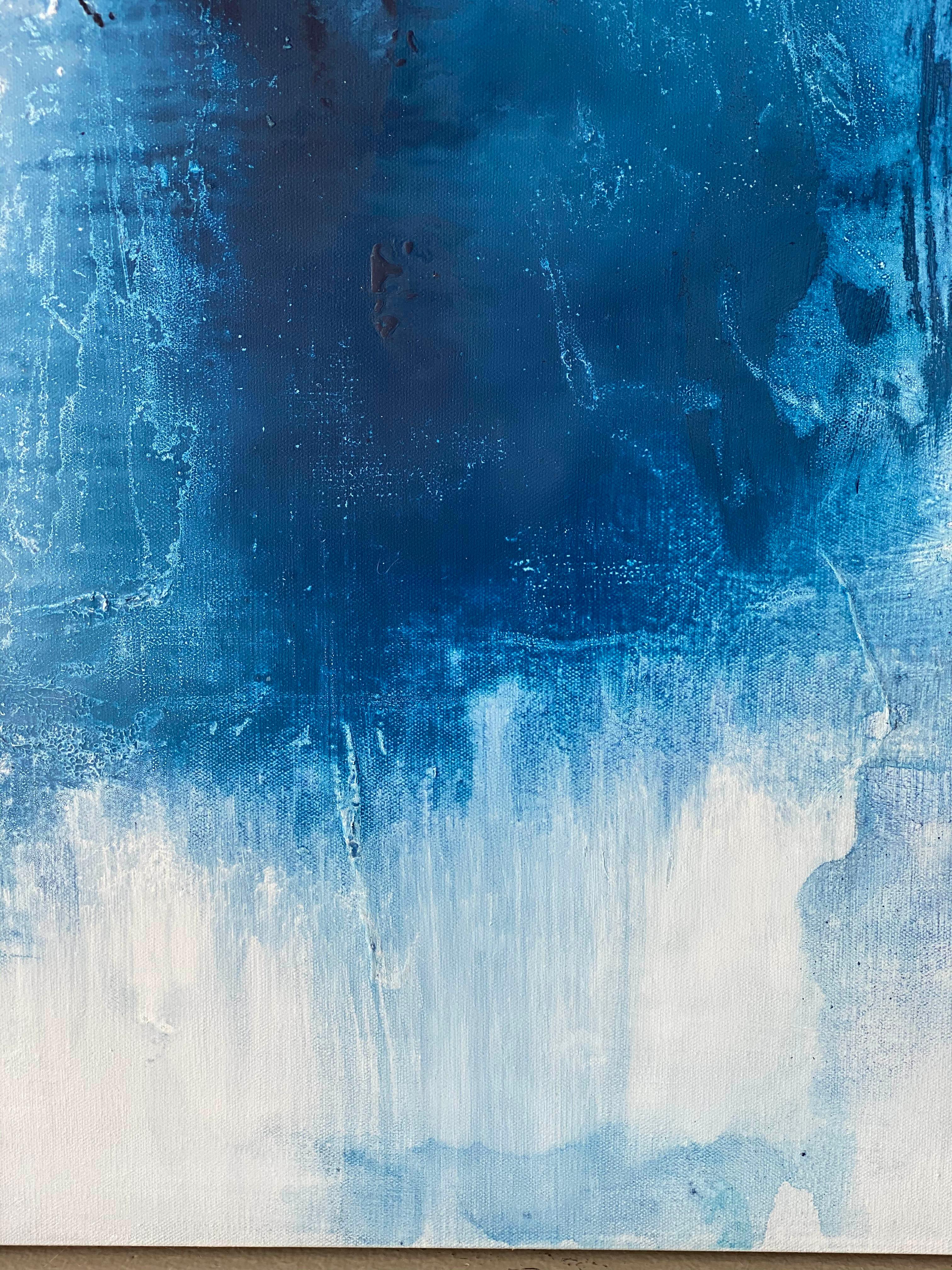 Aquarelles dramatiques Peinture impressionniste abstraite océanique bleue et blanche  en vente 2