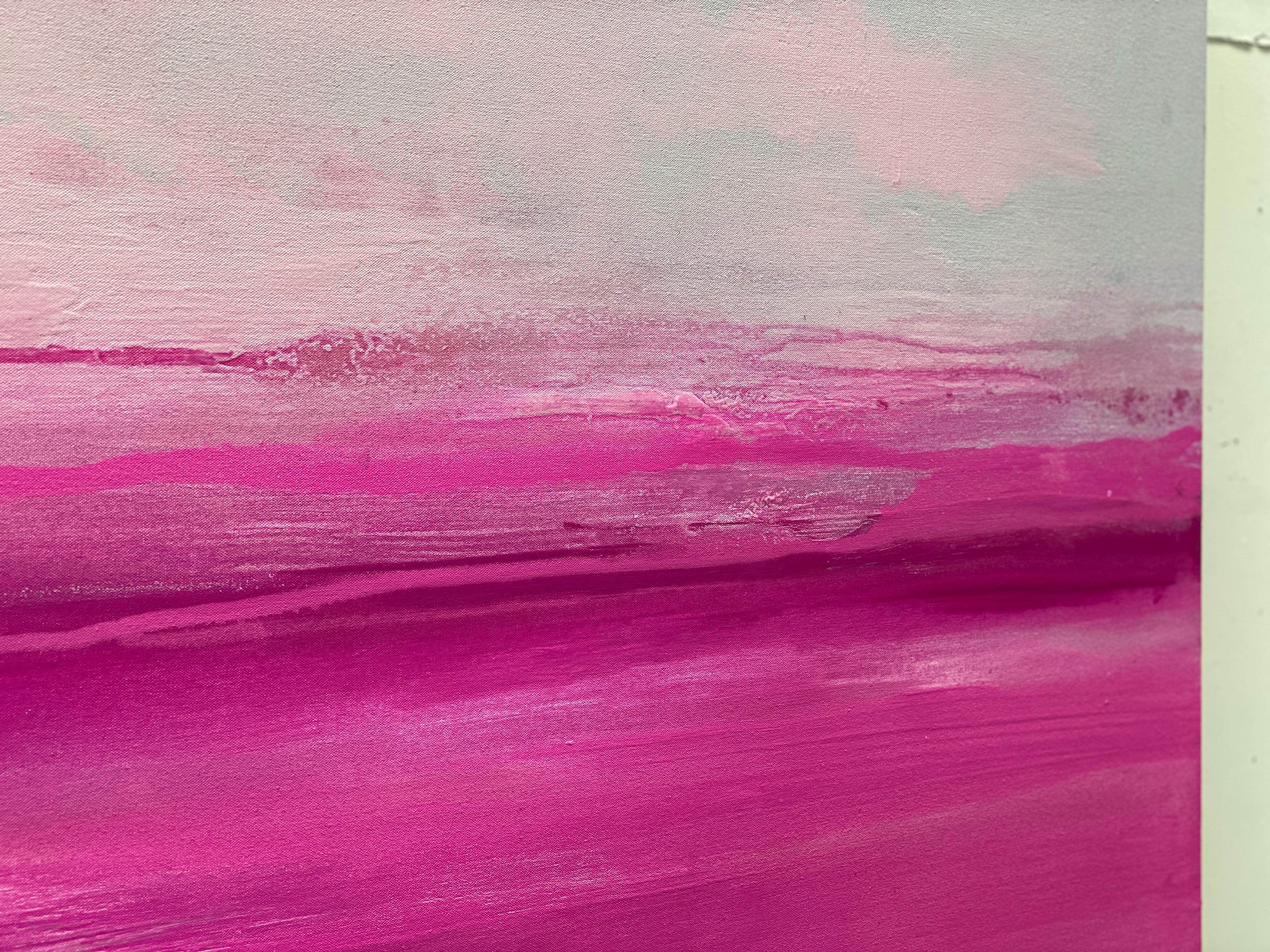 Elegance large abstract seascape on canvas in bright pink light grey white For Sale 4