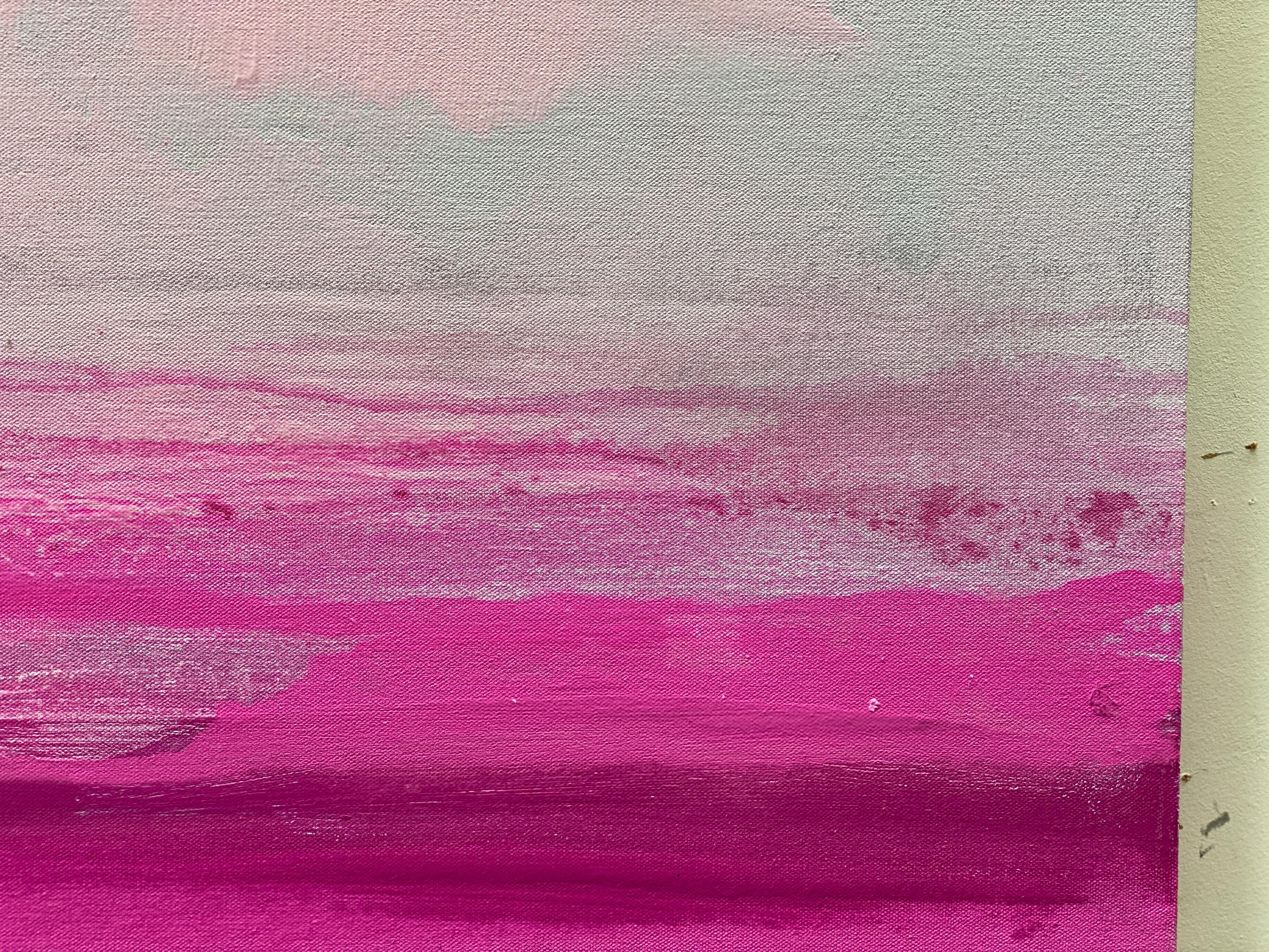 Elegance large abstract seascape on canvas in bright pink light grey white For Sale 6