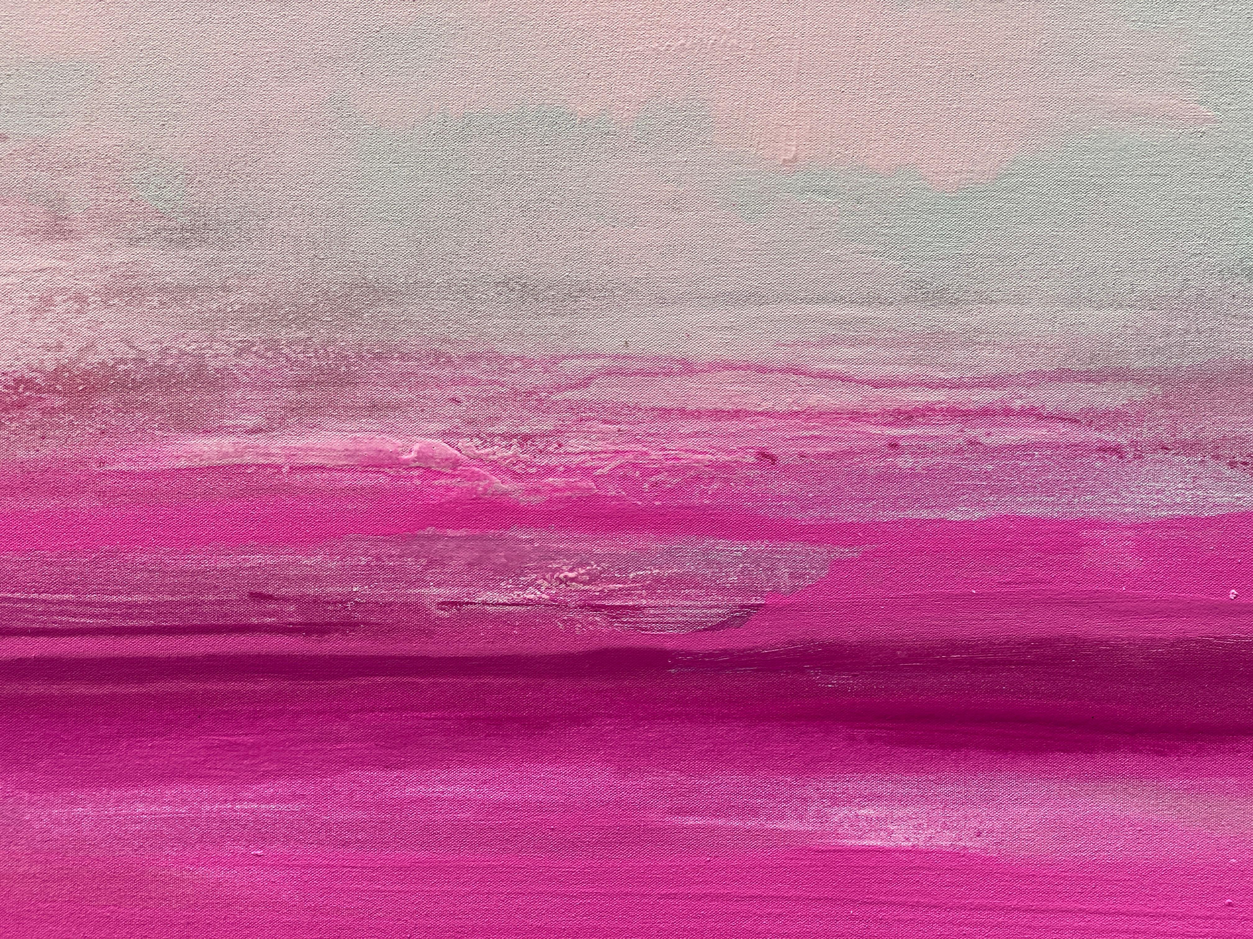 Elegance large abstract seascape on canvas in bright pink light grey white For Sale 1