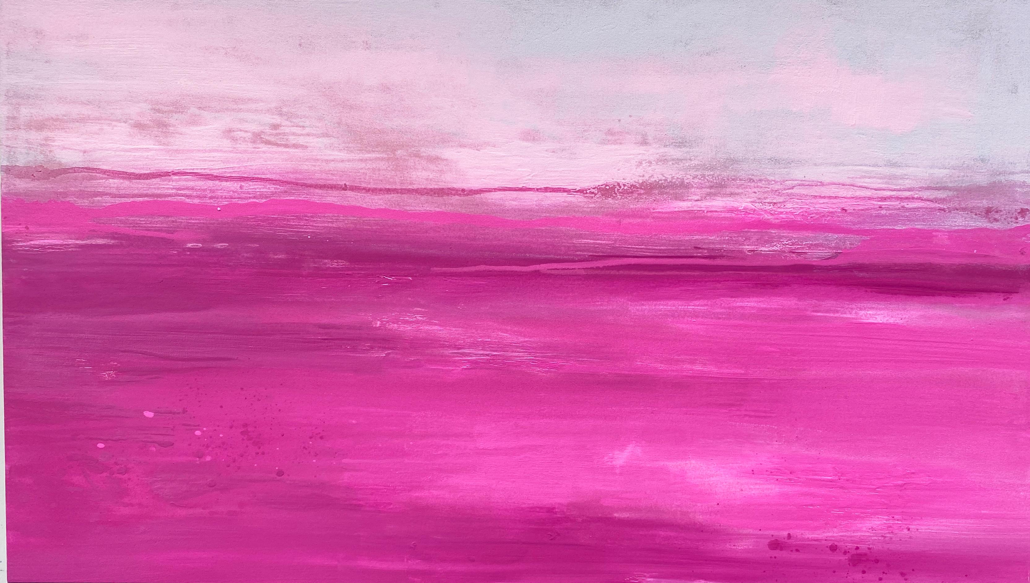 Kathleen Rhee Abstract Painting - Elegance large abstract seascape on canvas in bright pink light grey white