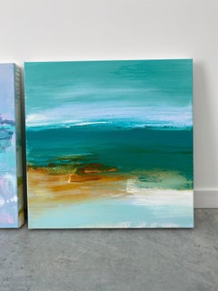 abstract impressionist landscape painting minimalist green Sienna square