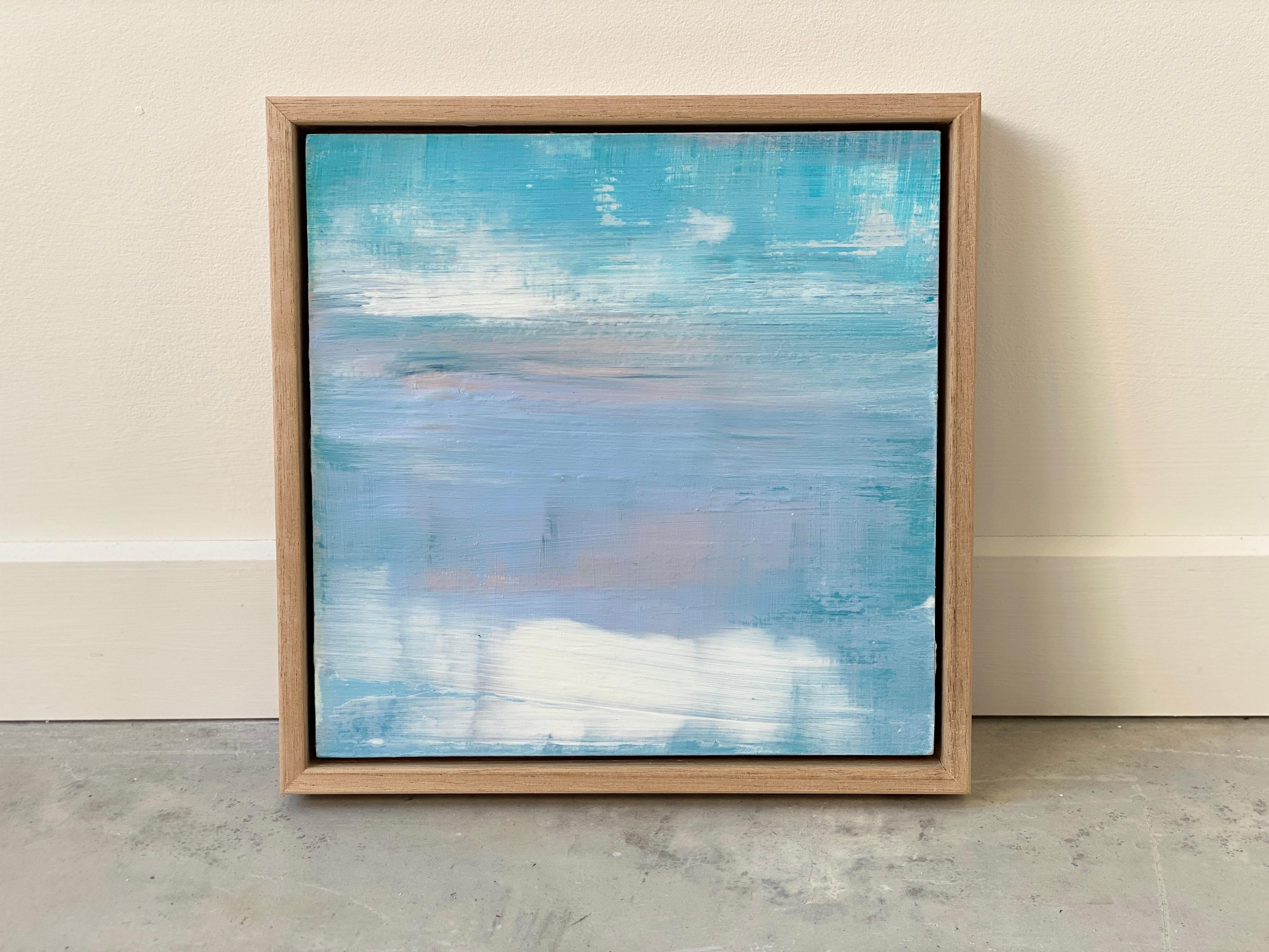 Floating Away small framed abstract impressionist landscape lilac blue pink - Painting by Kathleen Rhee