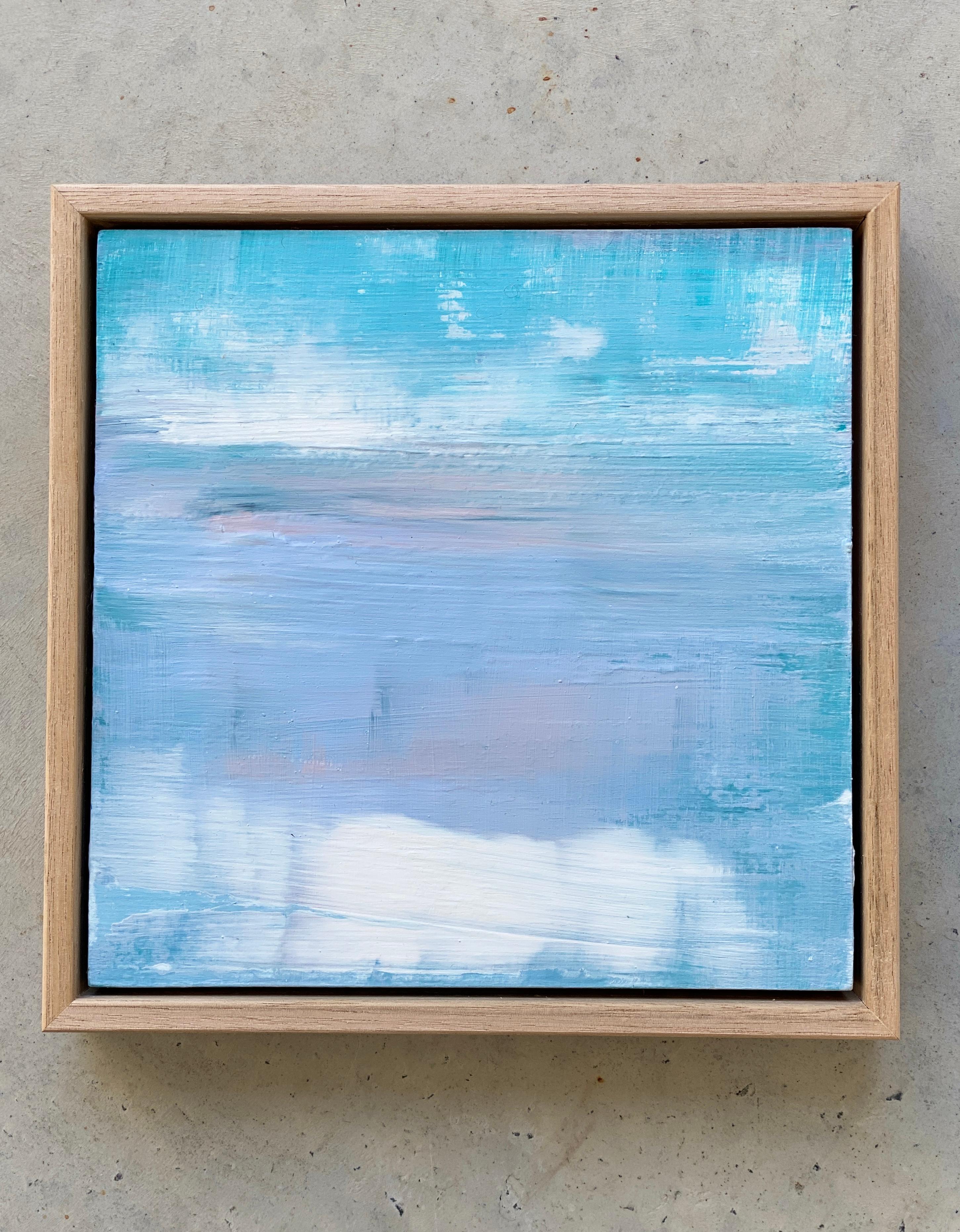 Floating Away small framed abstract impressionist landscape lilac blue pink For Sale 1