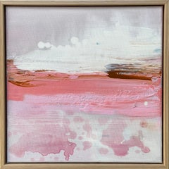 Forever small framed abstract expressionist painting in pink and pastel 