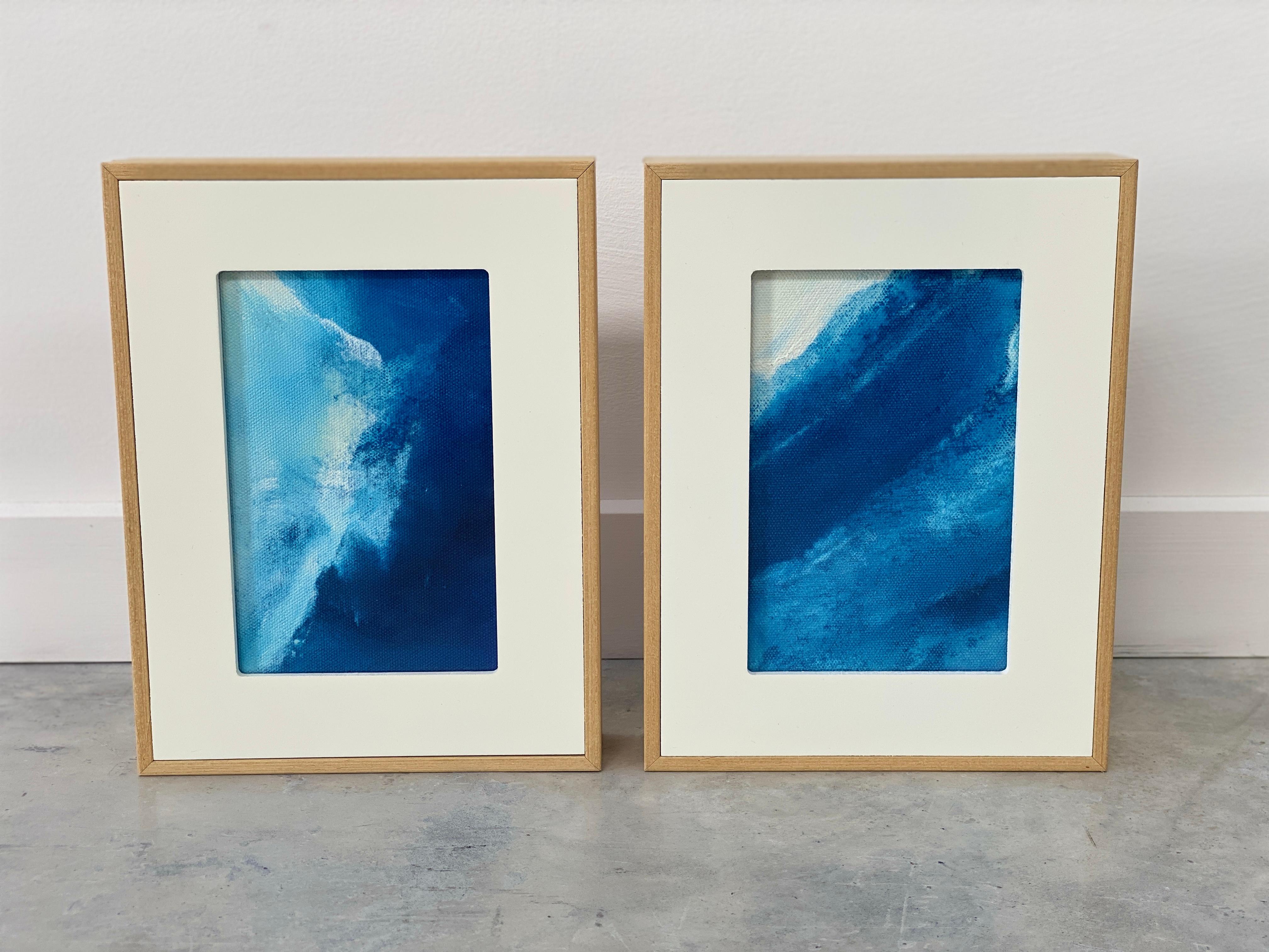 Ocean water blue waves surf abstract impressionist framed set ready to hang - Painting by Kathleen Rhee