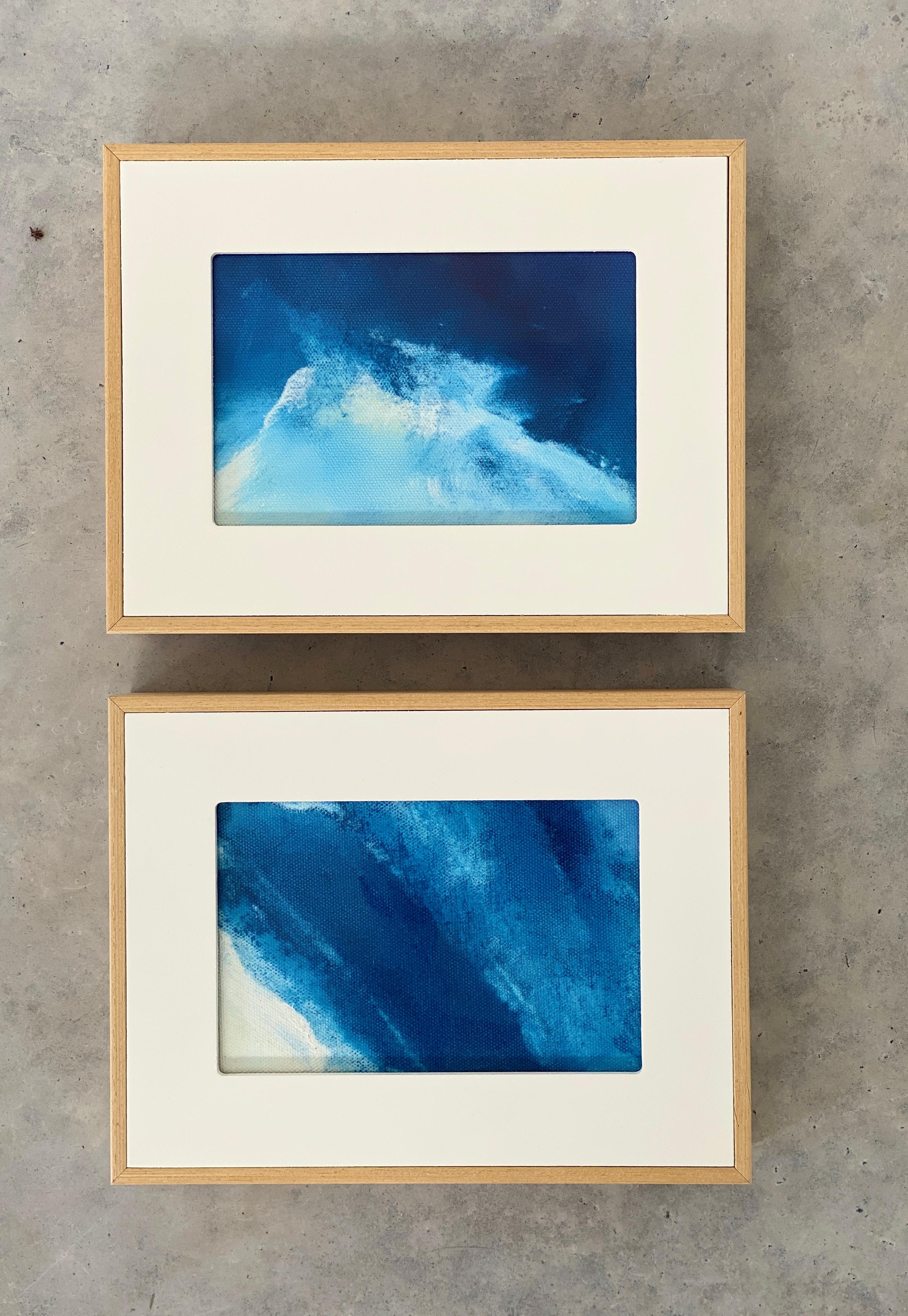 Ocean water blue waves surf abstract impressionist framed set ready to hang For Sale 1