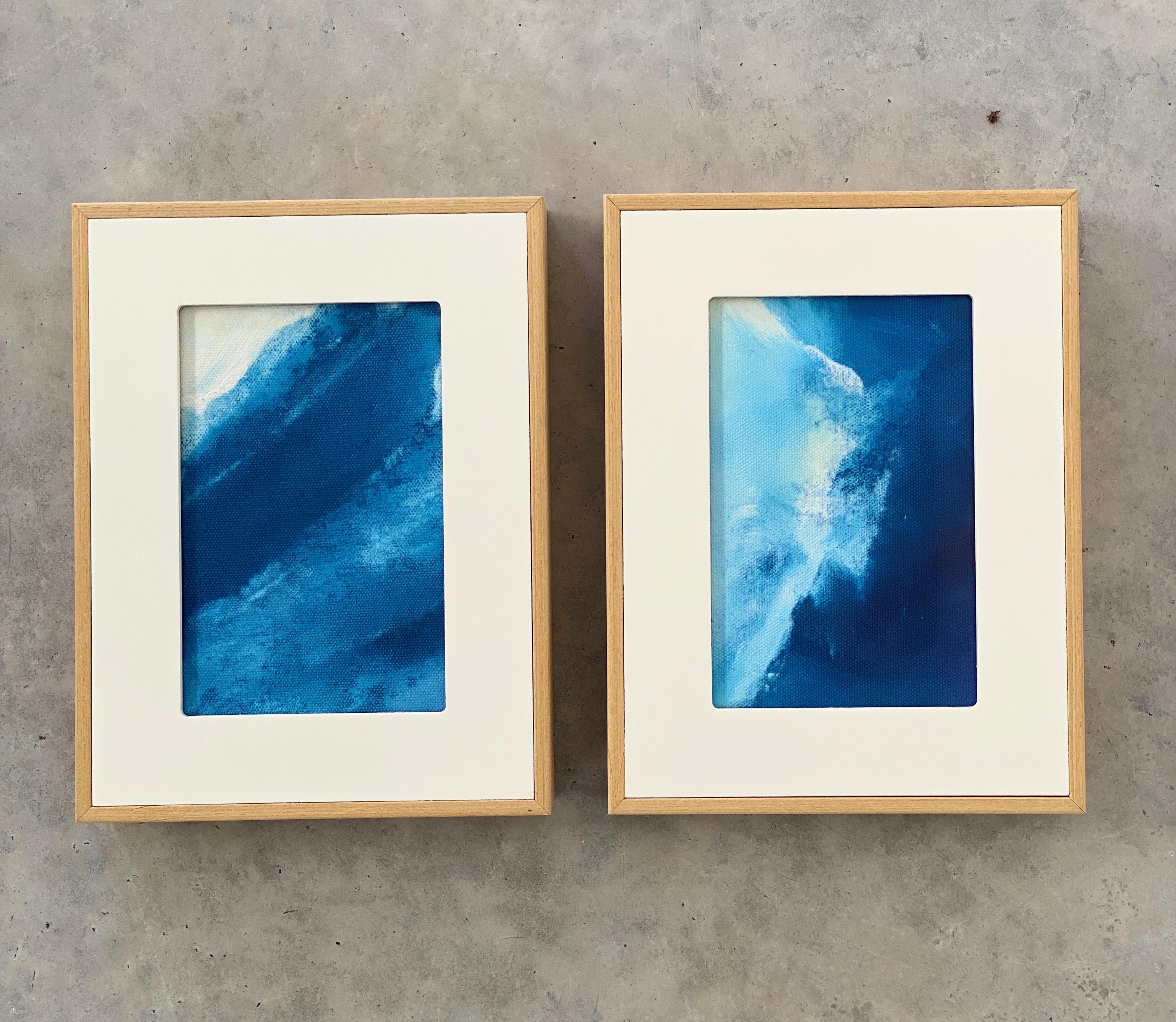 Ocean water blue waves surf abstract impressionist framed set ready to hang For Sale 2