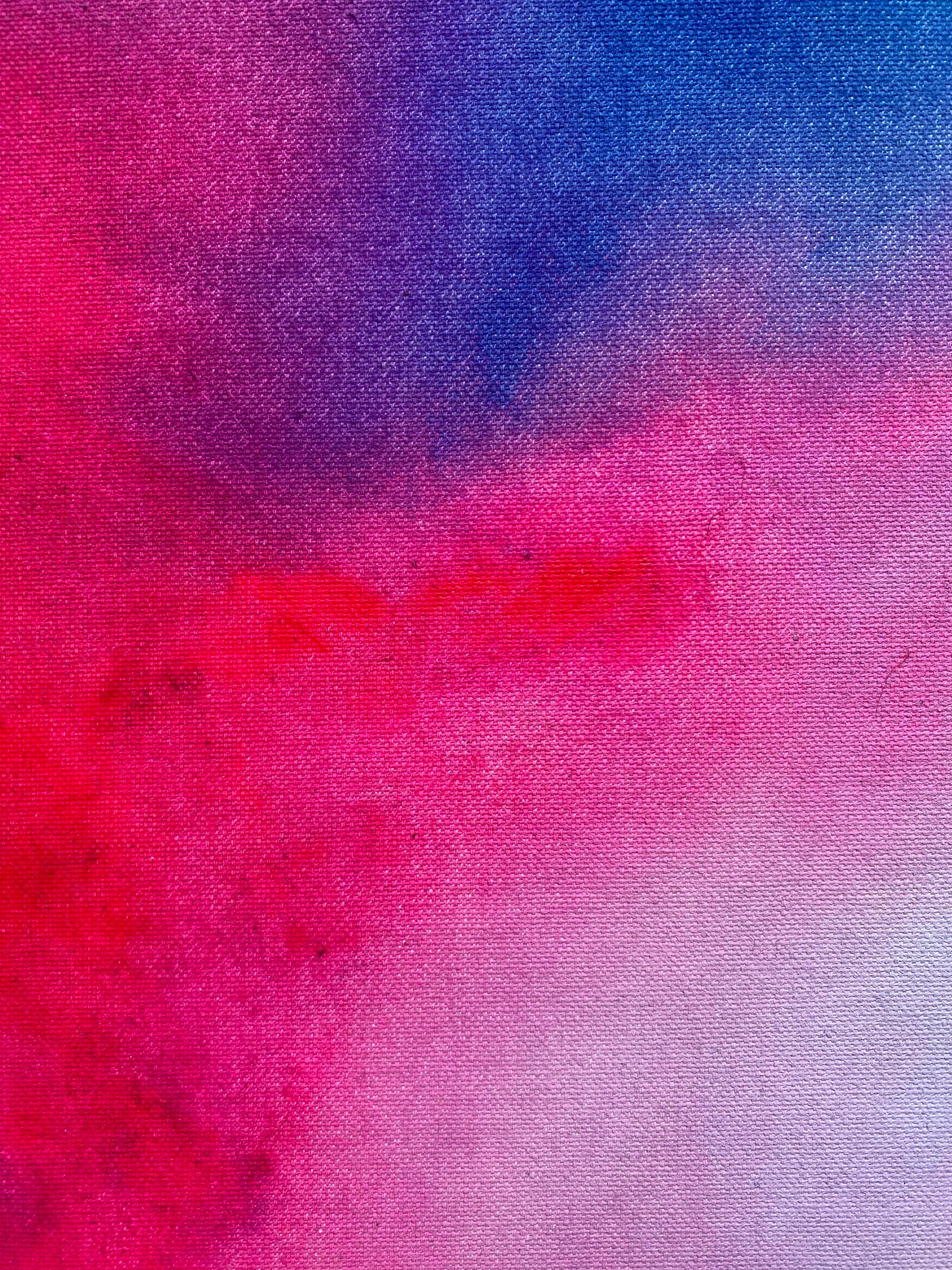 Gentle Blends Blue & Pink no2 small abstract on canvas framed in white mat board For Sale 1