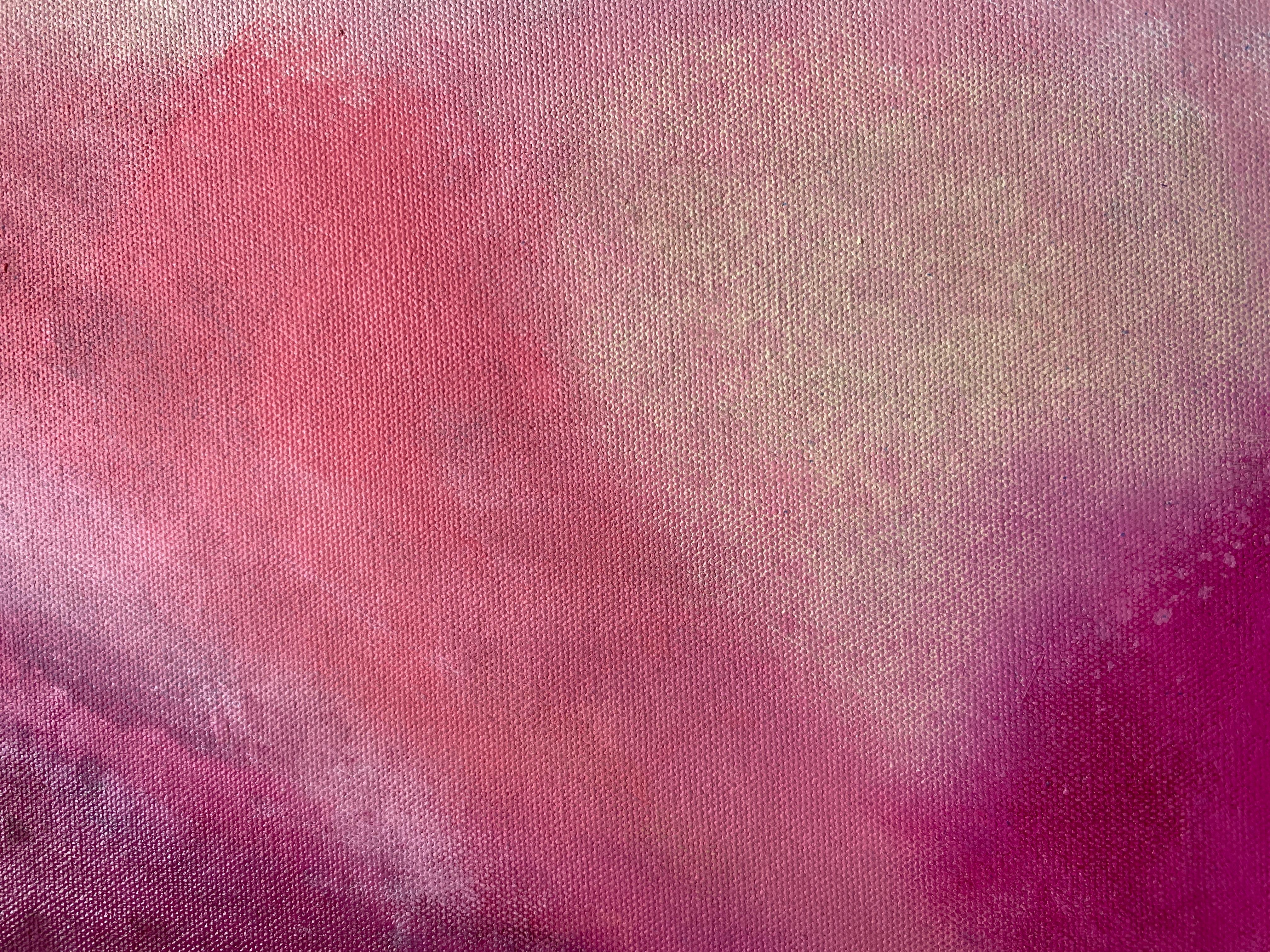 Gentle Blends Pink Peach no.1 small abstract expressionist on canvas rose red - Abstract Painting by Kathleen Rhee
