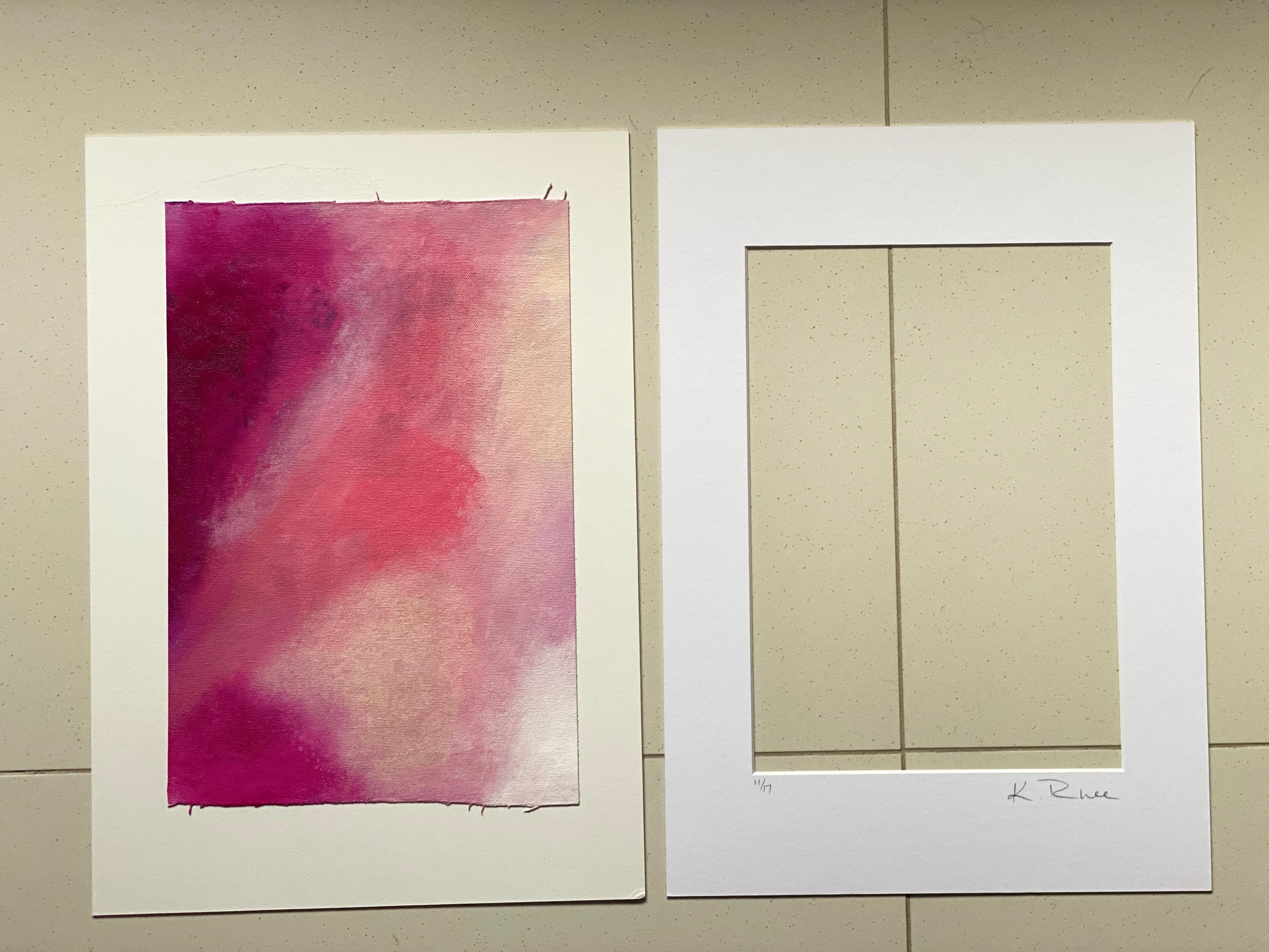Gentle Blends Pink Peach no.1 small abstract expressionist on canvas rose red For Sale 2