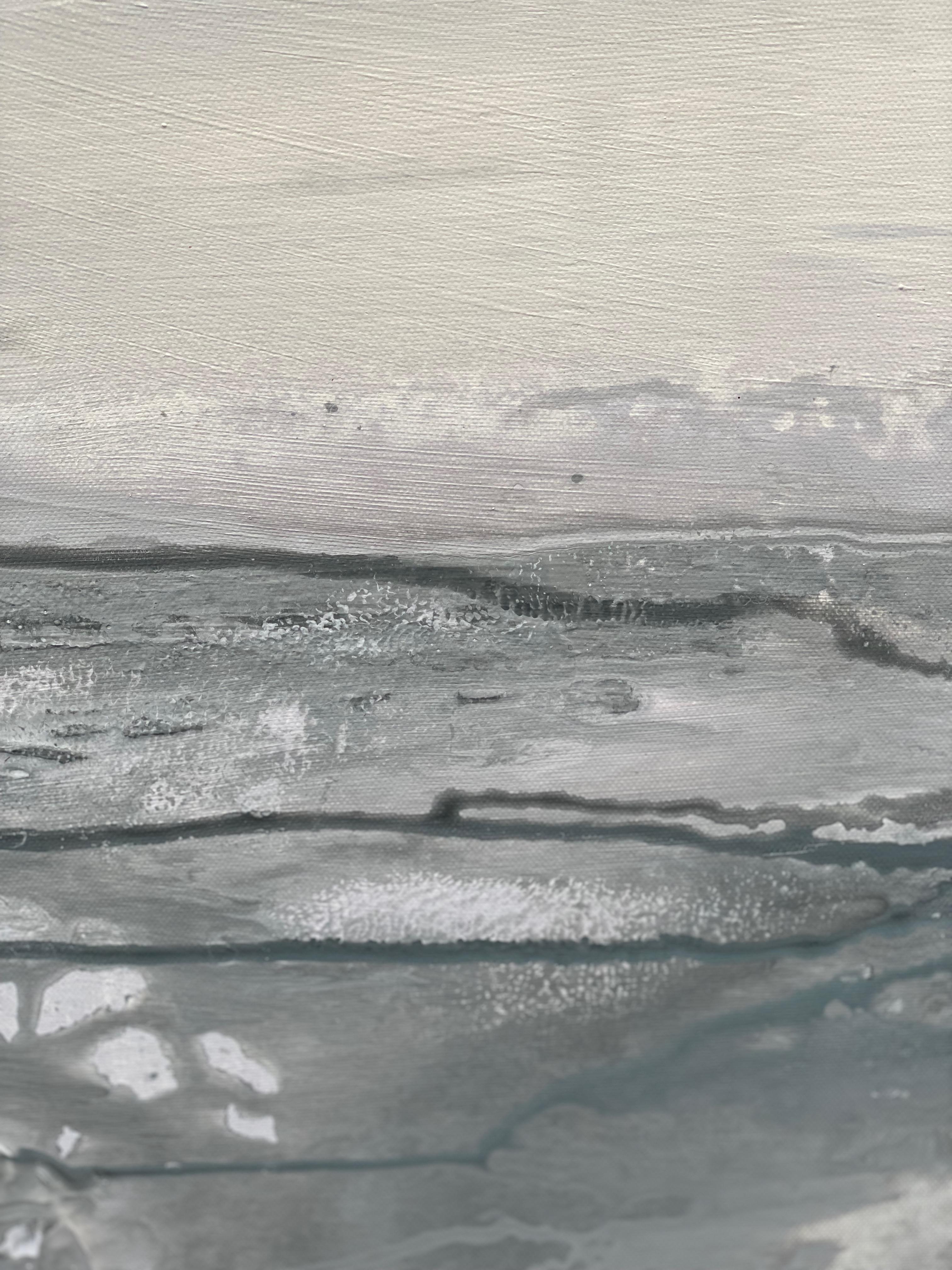 Pastel Grey minimalist abstract oceanscape painting light grey white For Sale 2
