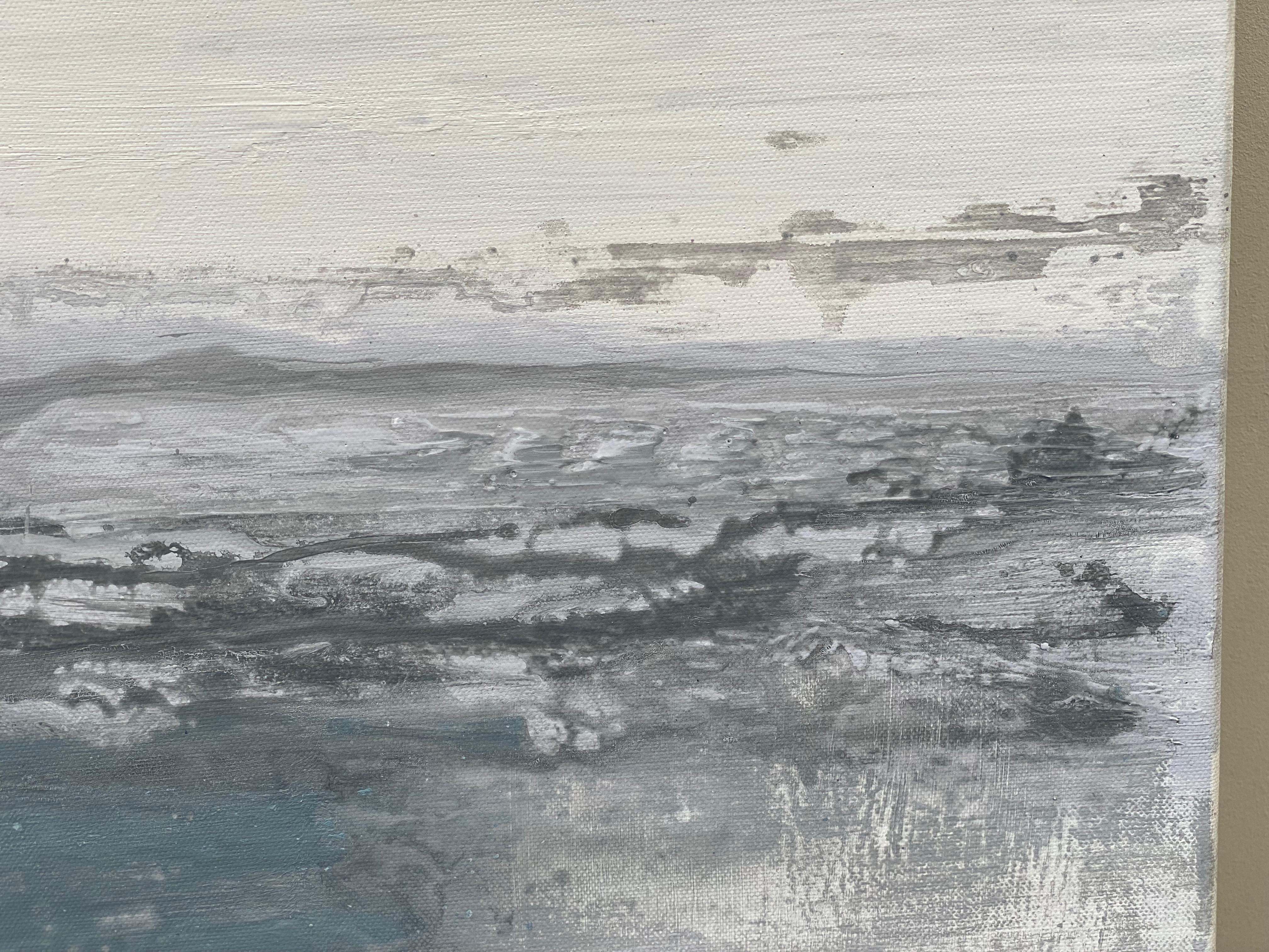 Pastel Grey minimalist abstract oceanscape painting light grey white For Sale 3