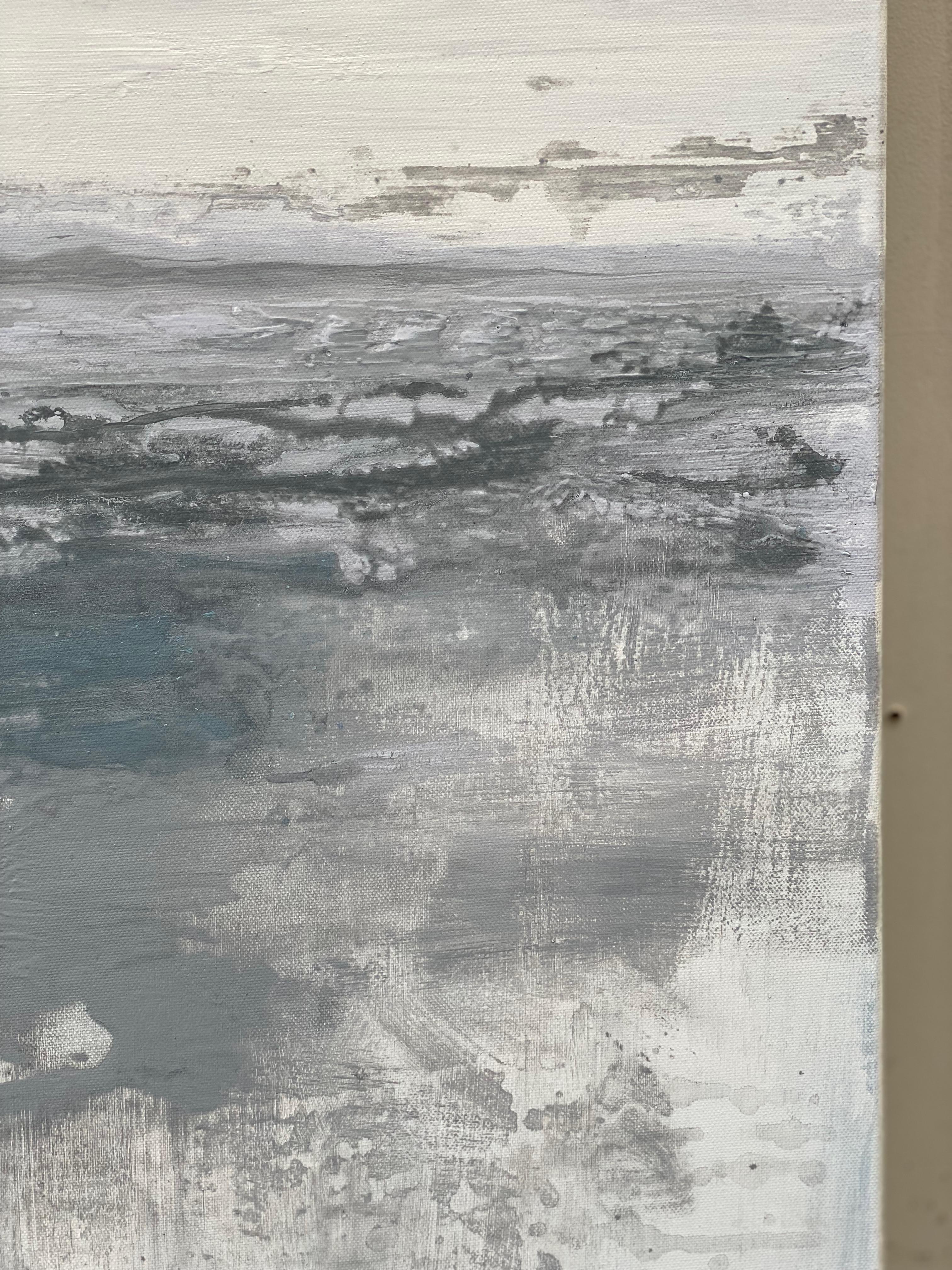 Pastel Grey minimalist abstract oceanscape painting light grey white - Gray Abstract Painting by Kathleen Rhee