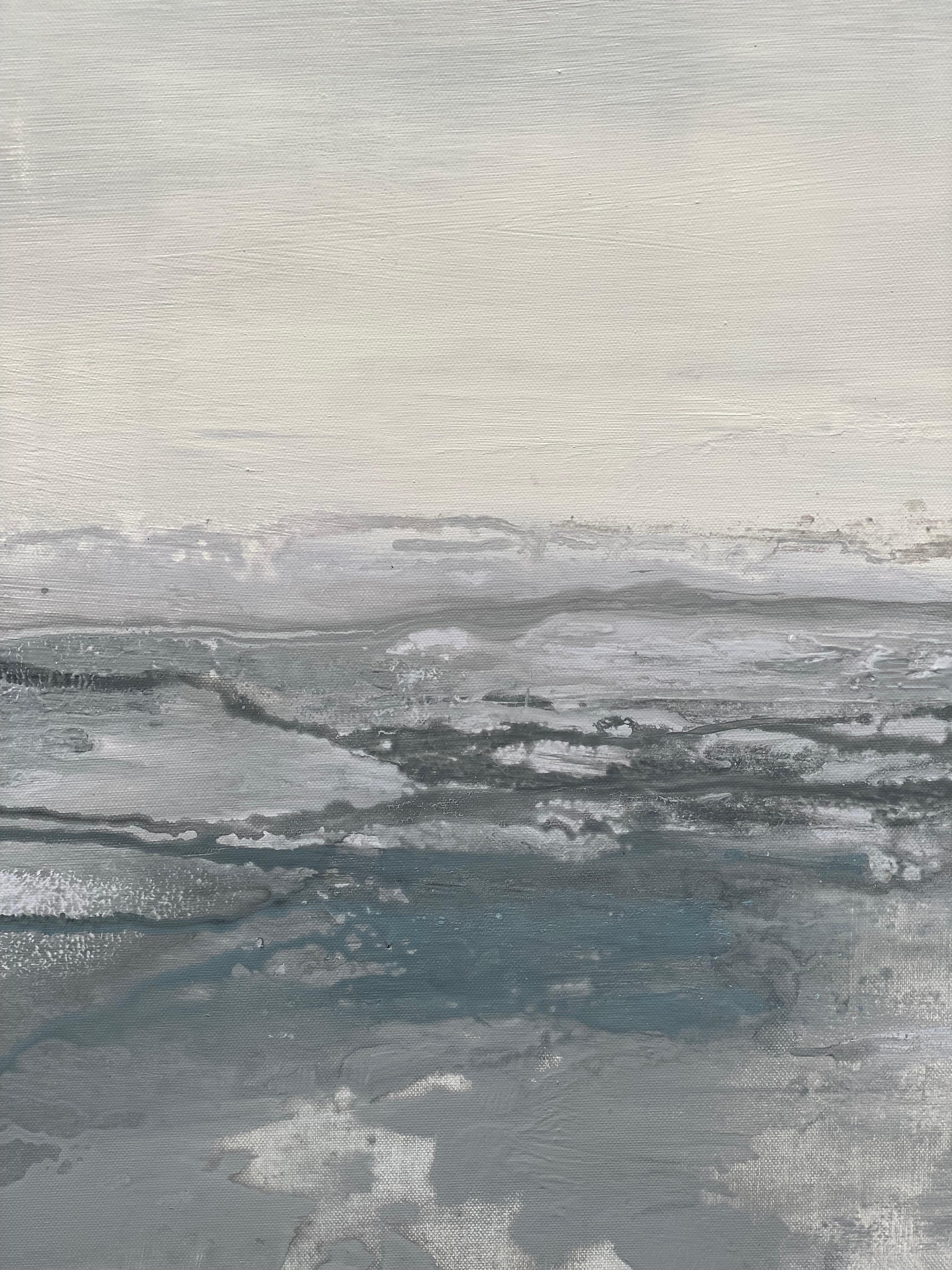 Pastel Grey minimalist abstract oceanscape painting light grey white For Sale 1