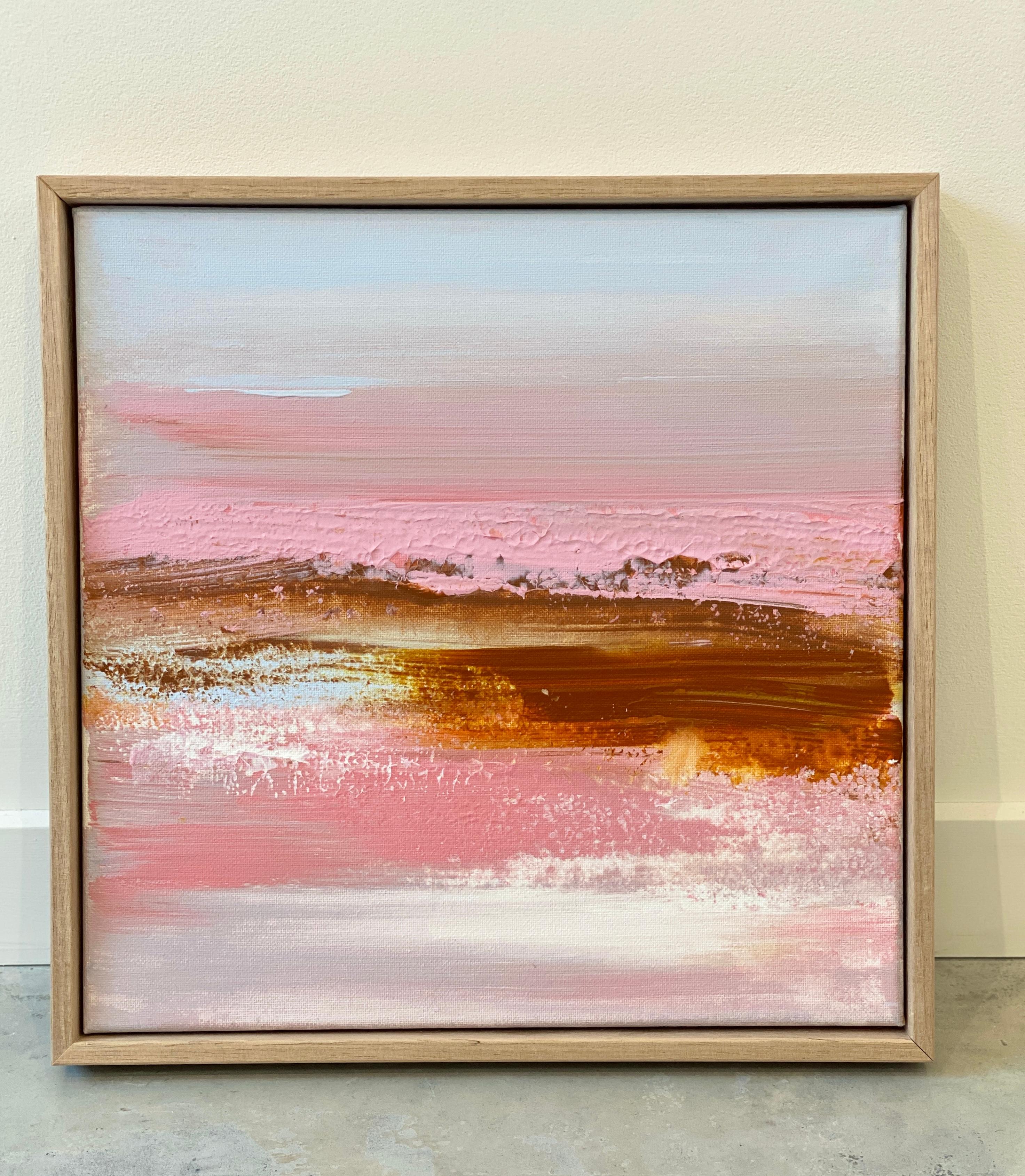 Hand On My Heart small framed abstract expressionist painting in pink and sienna - Painting by Kathleen Rhee